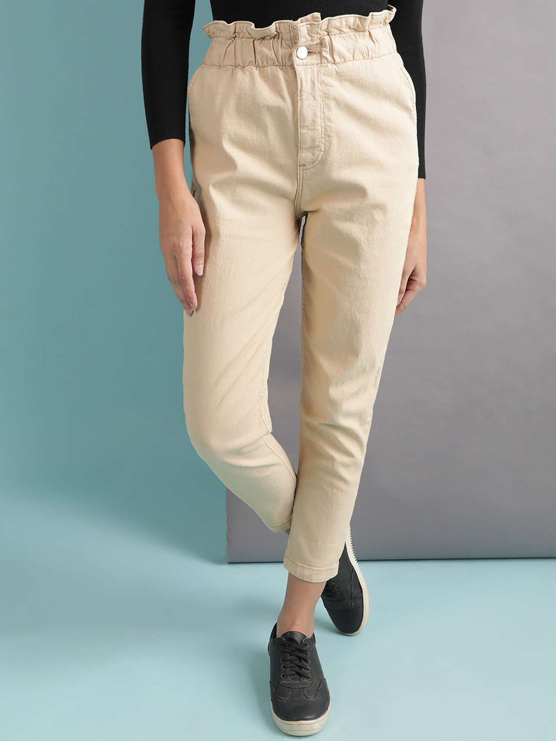 Freehand by The Indian Garage Co Women Beige High-Rise Mom Fit Stretchable Jeans