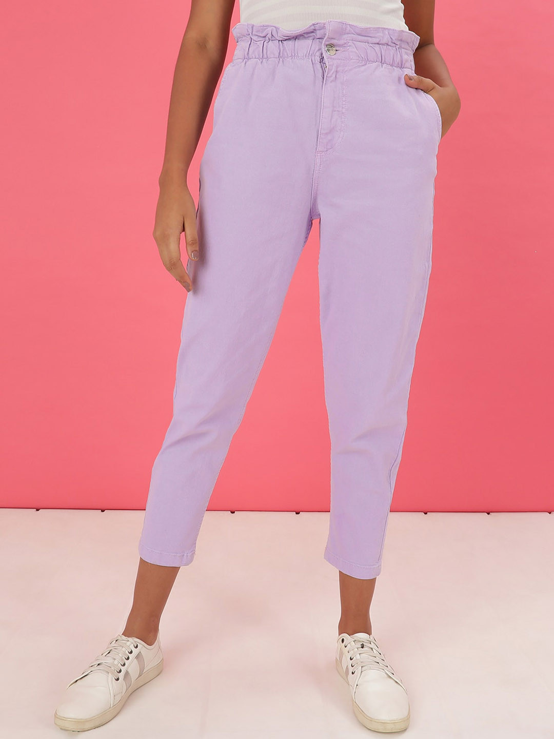 Freehand by The Indian Garage Co Women Purple Coloured High-Rise Mom Fit Stretchable Jeans