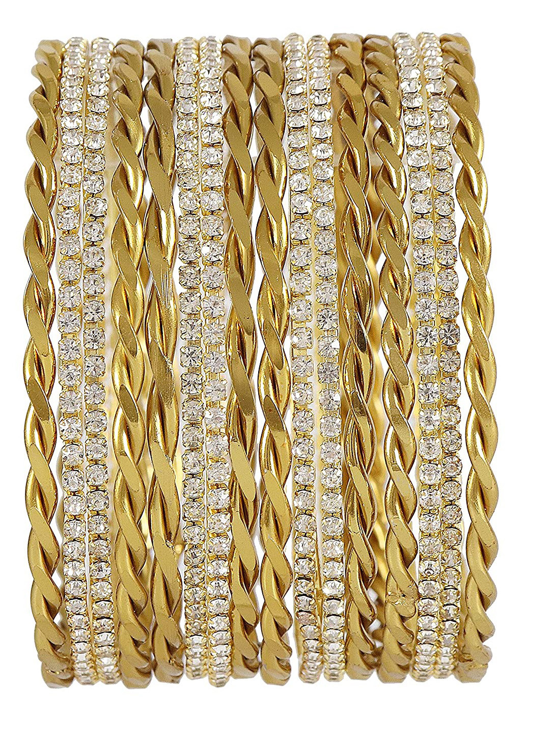 NMII Set Of 16 Metal With Zircon Gemstone & Glossy Finished Bangle