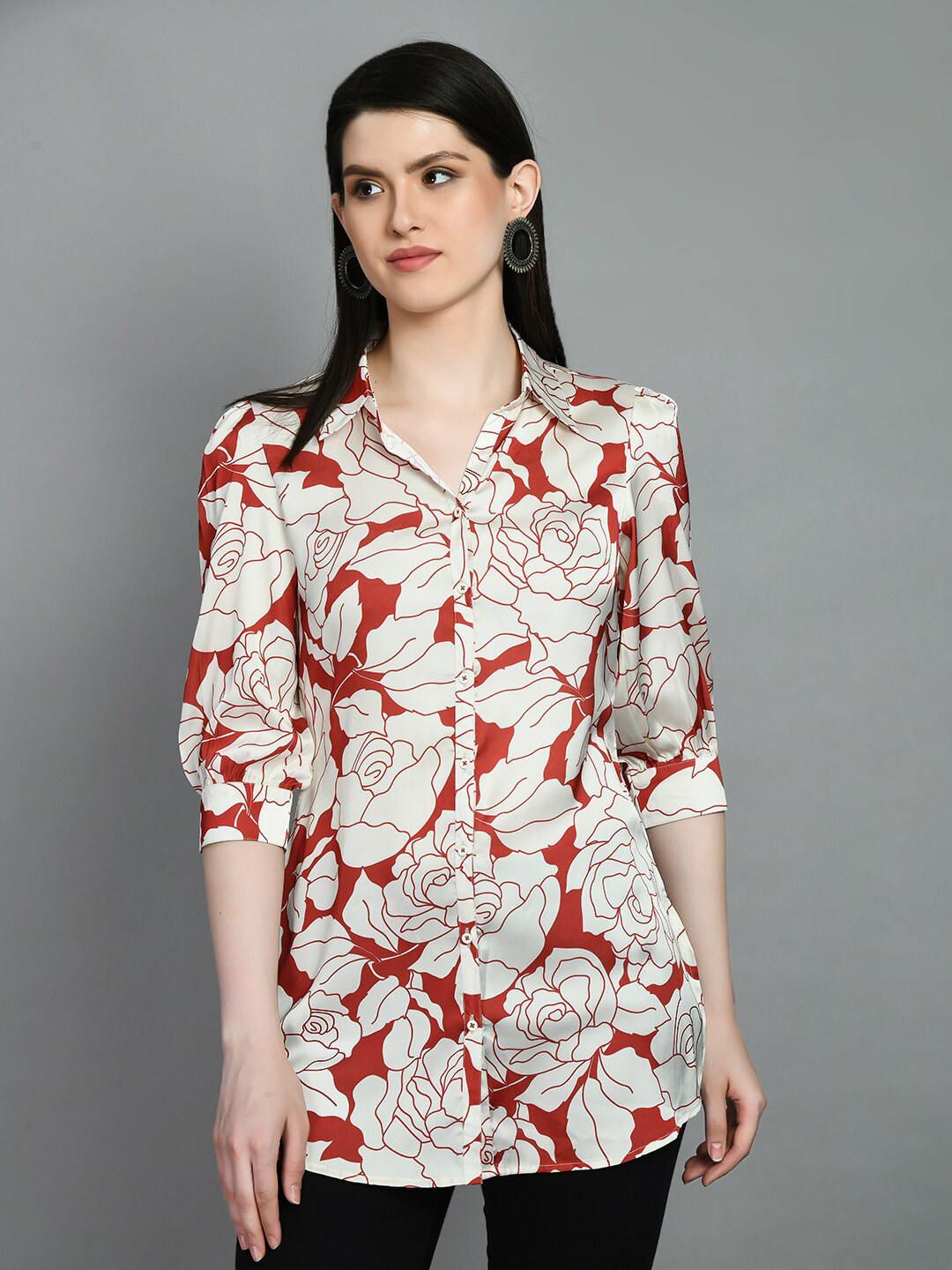 MEESAN Shirt Collar Printed Tunic