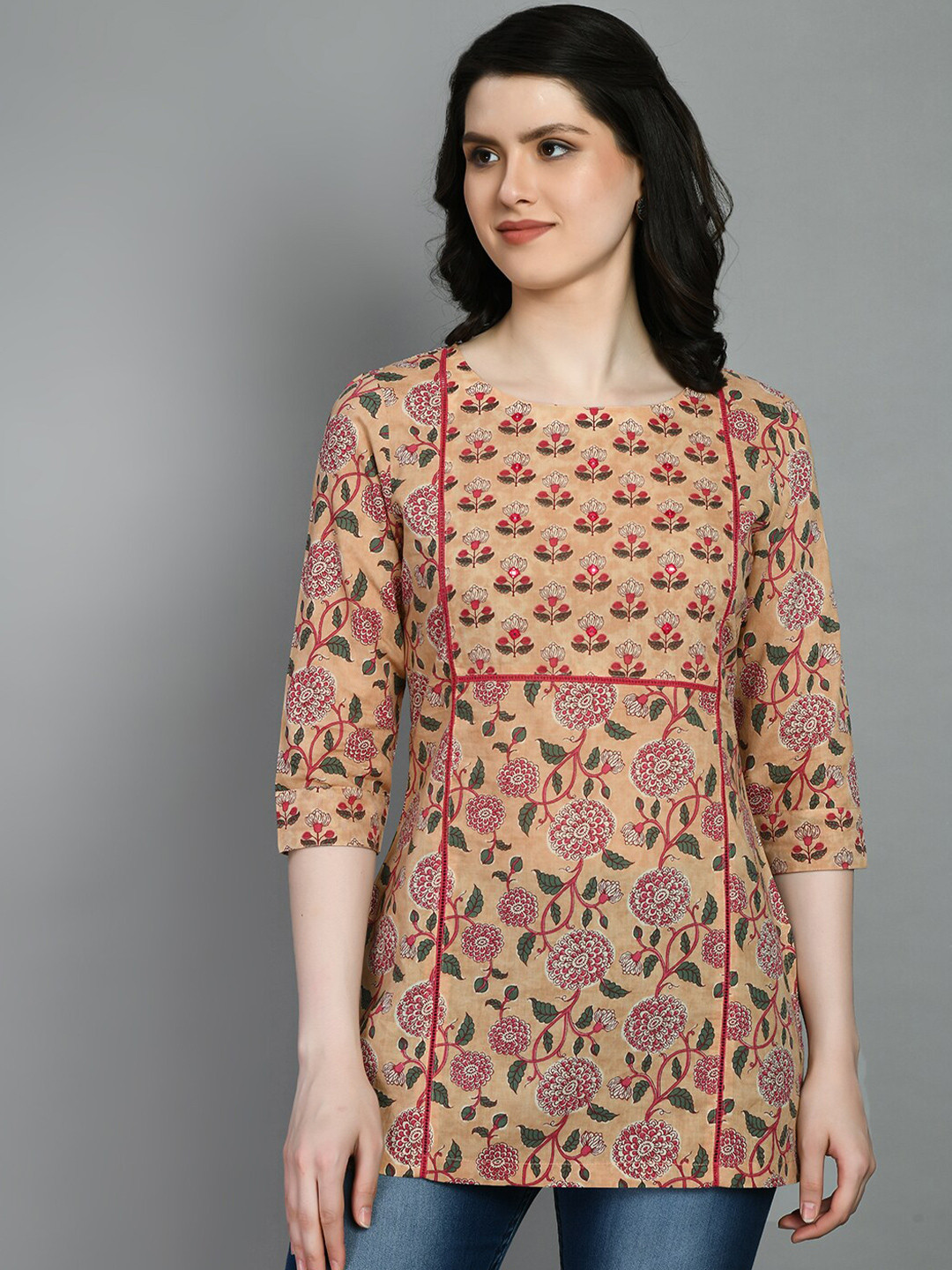 MEESAN Floral Printed Cotton Kurti