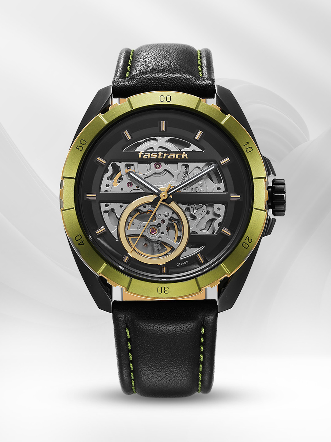 Fastrack Men Stainless Steel Automatic Skeleton Watch with Leather Strap 3297KL01