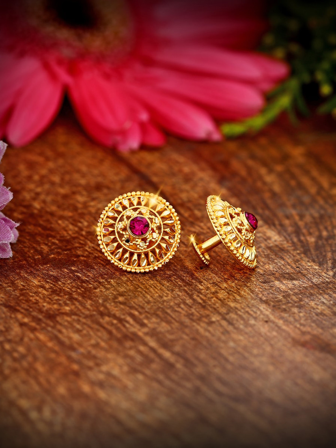 Vighnaharta Gold-Plated Floral Studs Earrings