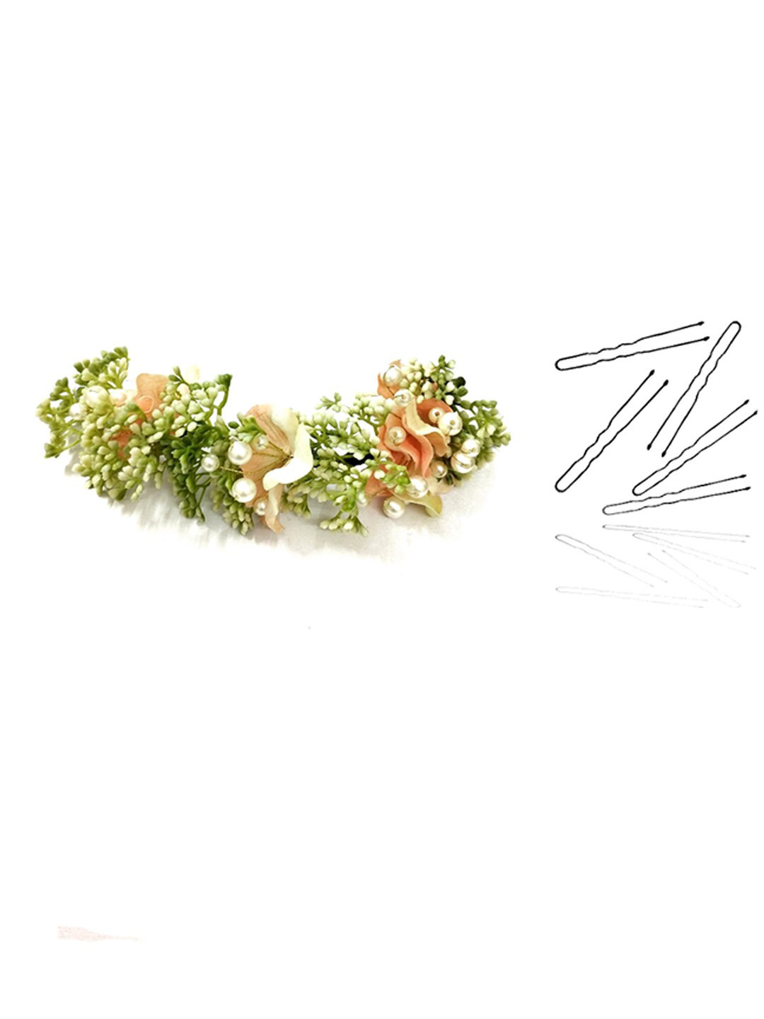 Hair Flare Artificial Flower with Leaf Beaded Hair Accessory