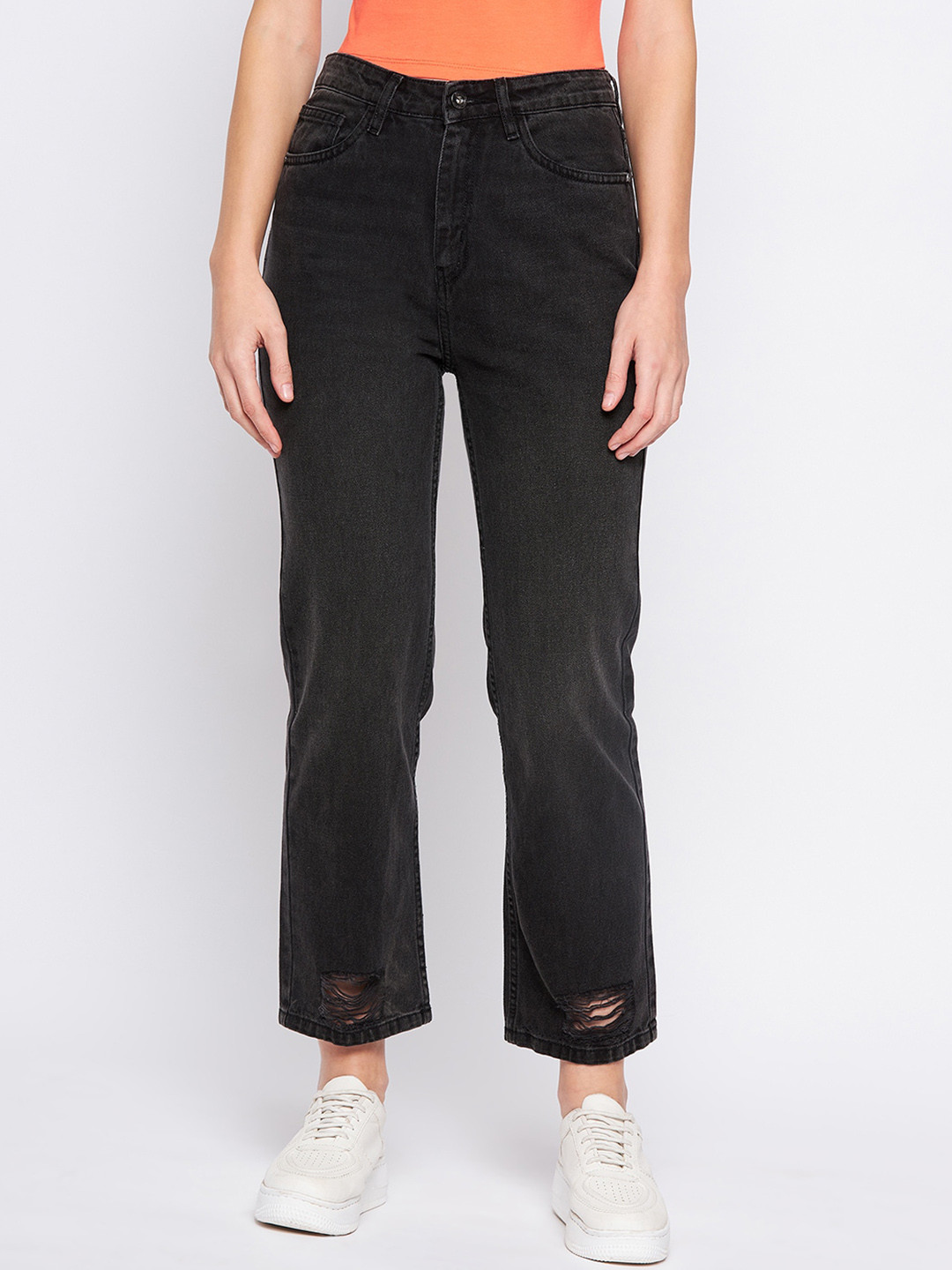 CAMLA Women Mid-Rise Ripped Cotton Jeans