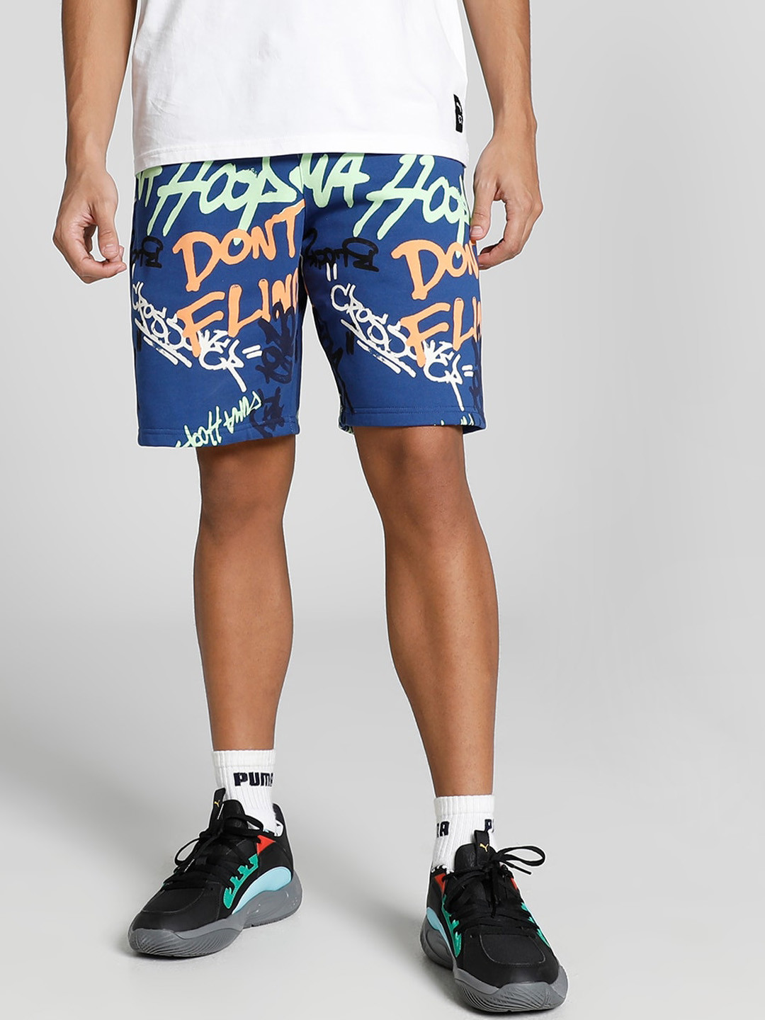 Puma Men Freestyle Booster Graphic Printed Regular Fit Cotton Sustainable Shorts