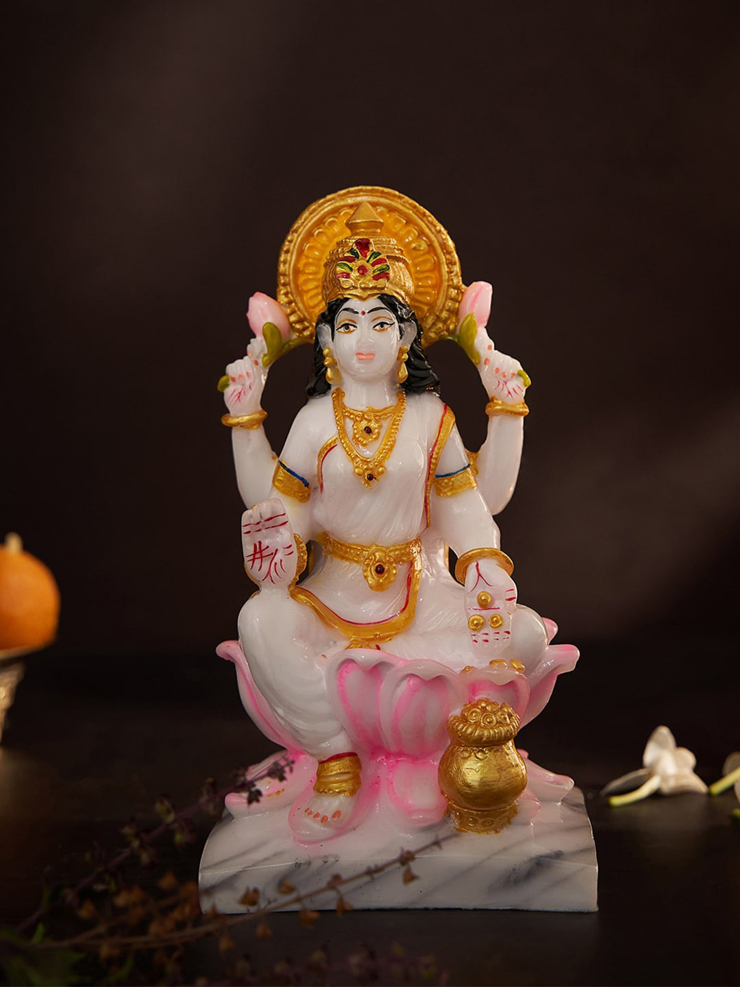 DecorTwist Goddess Laxmi White Marble Glossy Living Room Medium Showpiece - 18 Inches