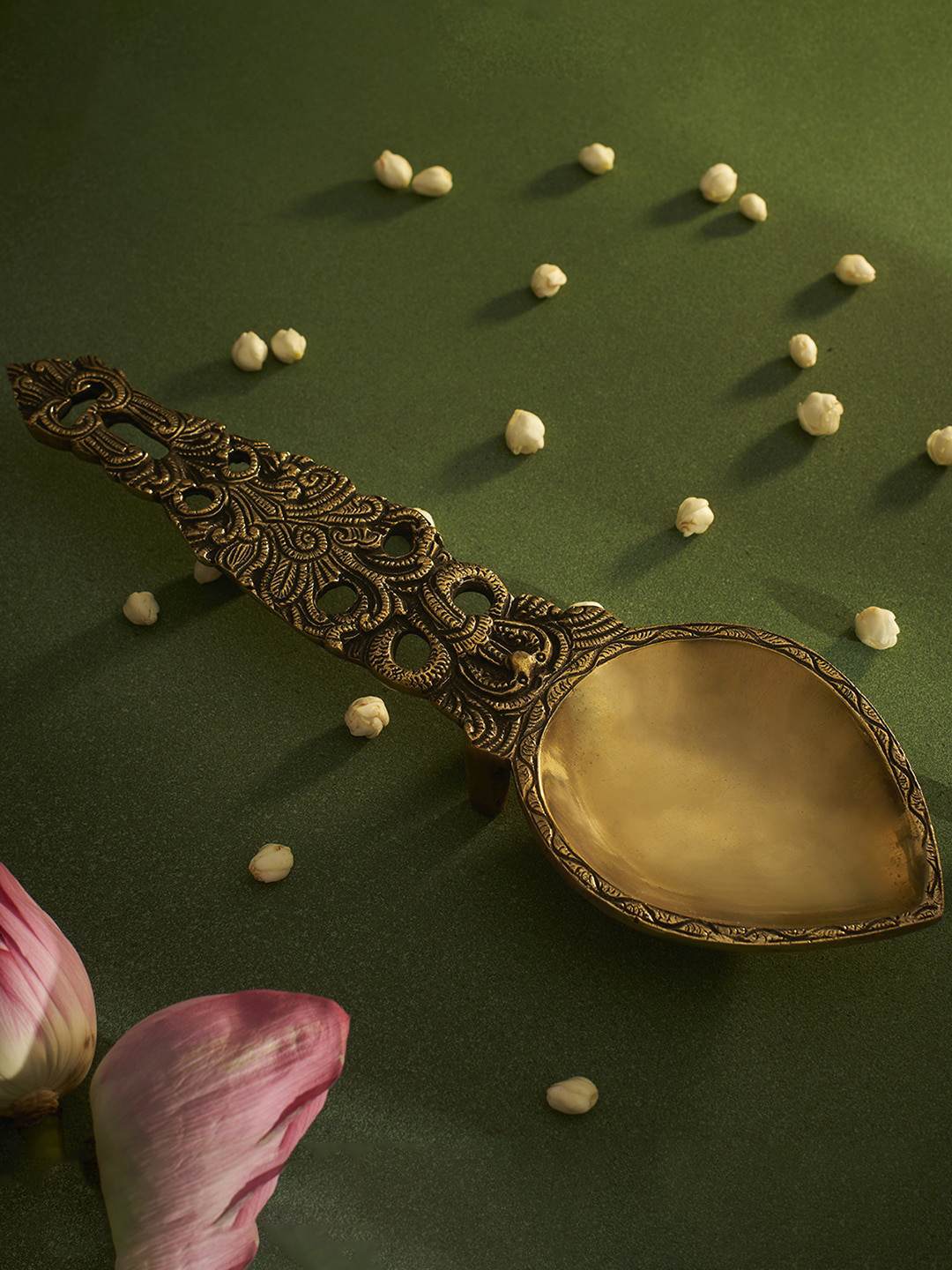 DecorTwist Gold-Toned Brass Pooja Aarti Spoon