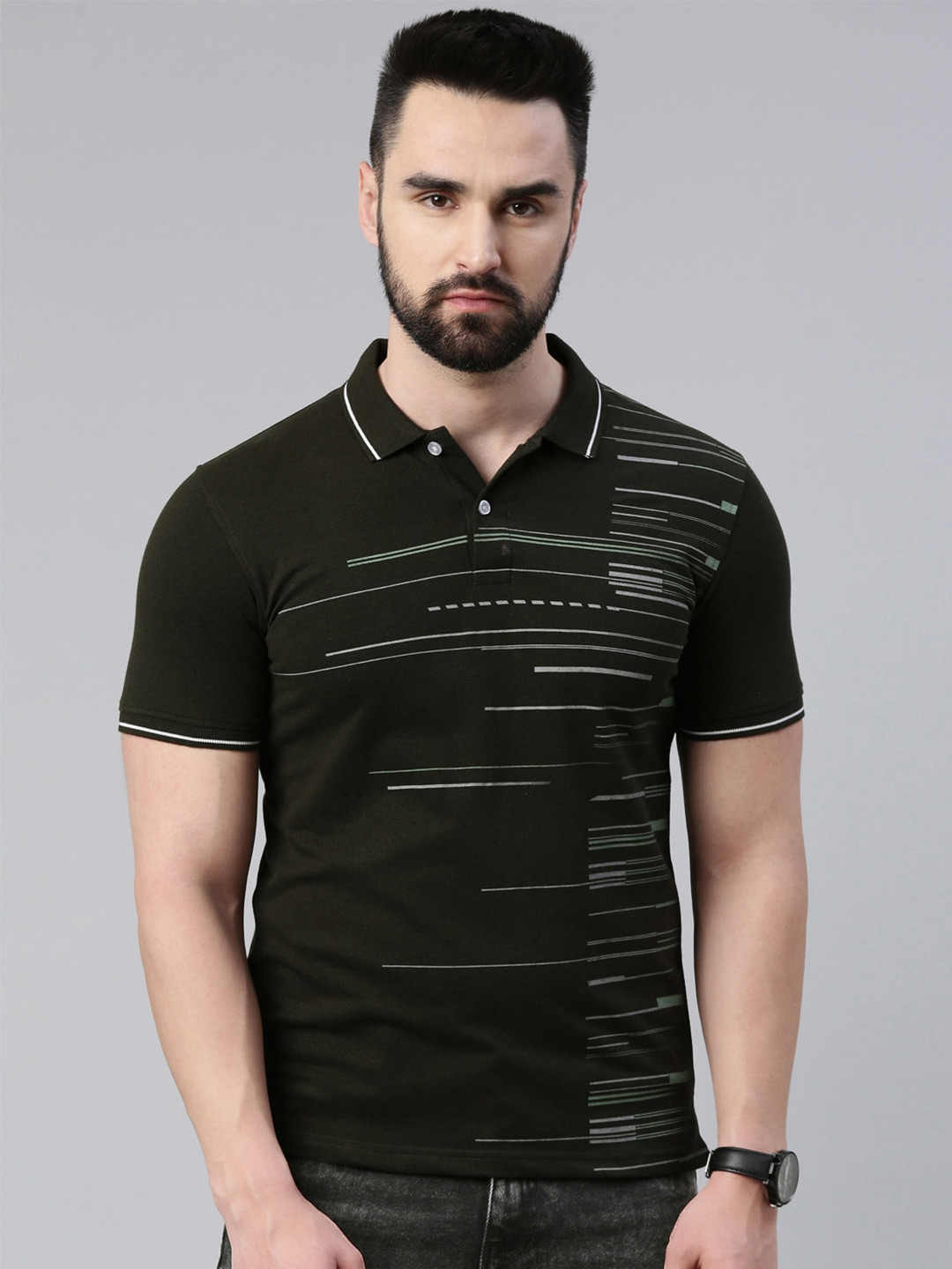 Metronaut Horizontal Striped Polo Collar Cotton T-shirt