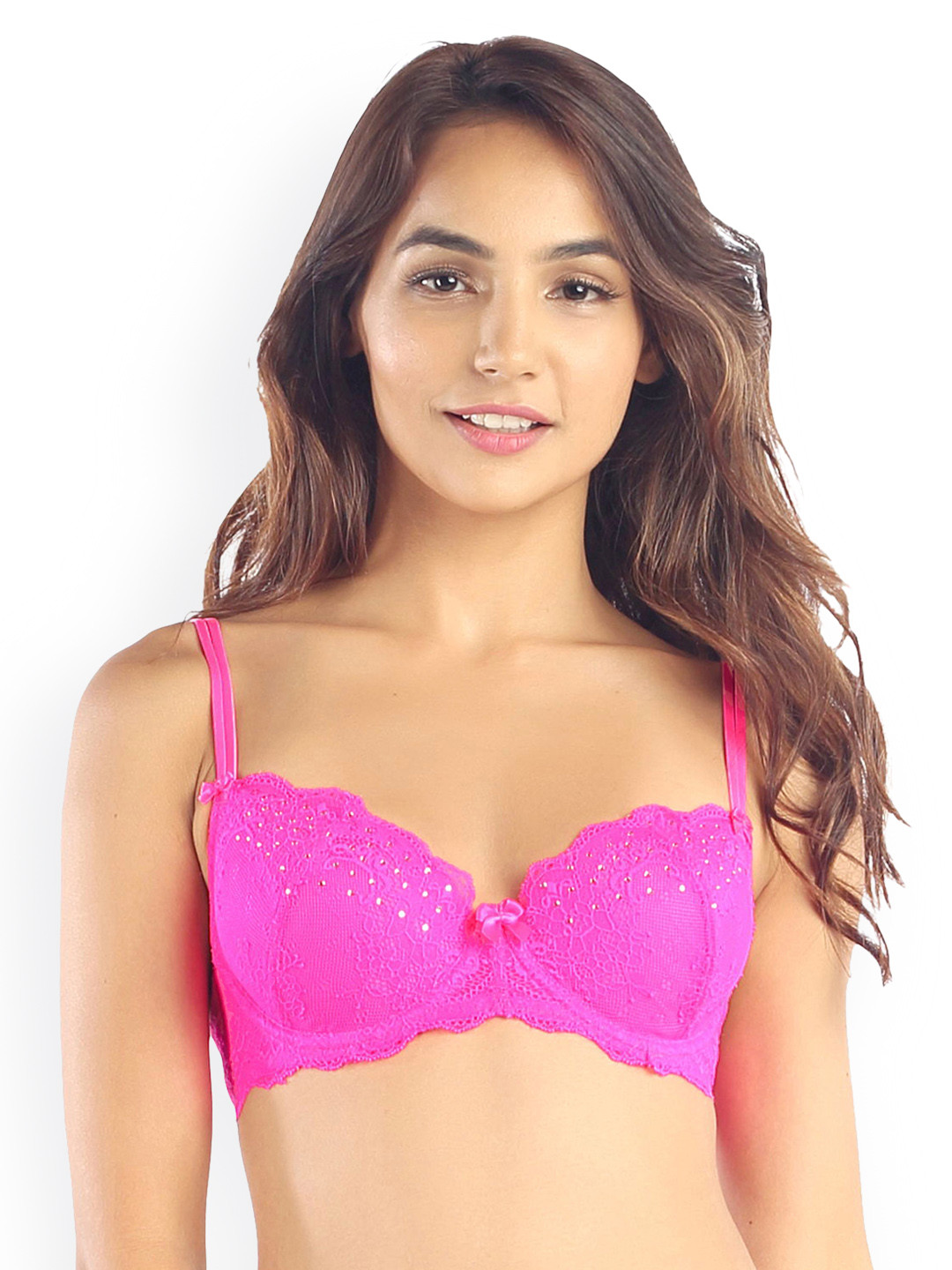 Candyskin Pink Lace Underwired Lightly Padded Demi Bra
