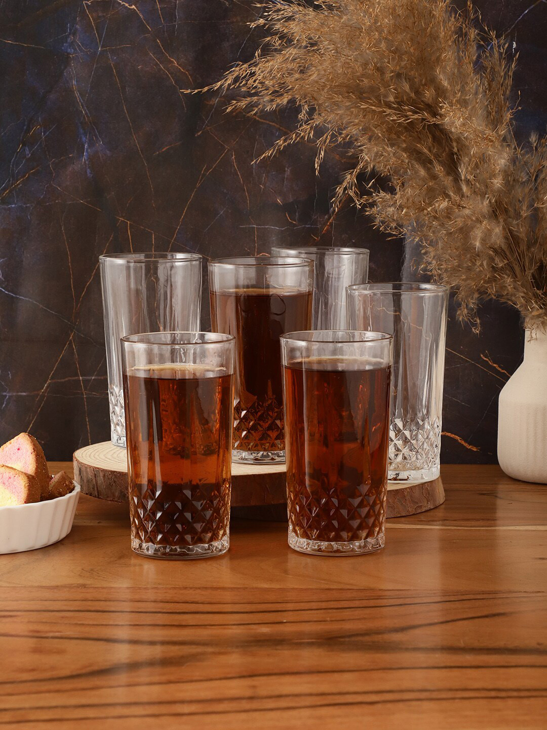 ceradeco 6 PC Transparent Diamond Cut Glass Water Or Juice Glasses - 300 ML