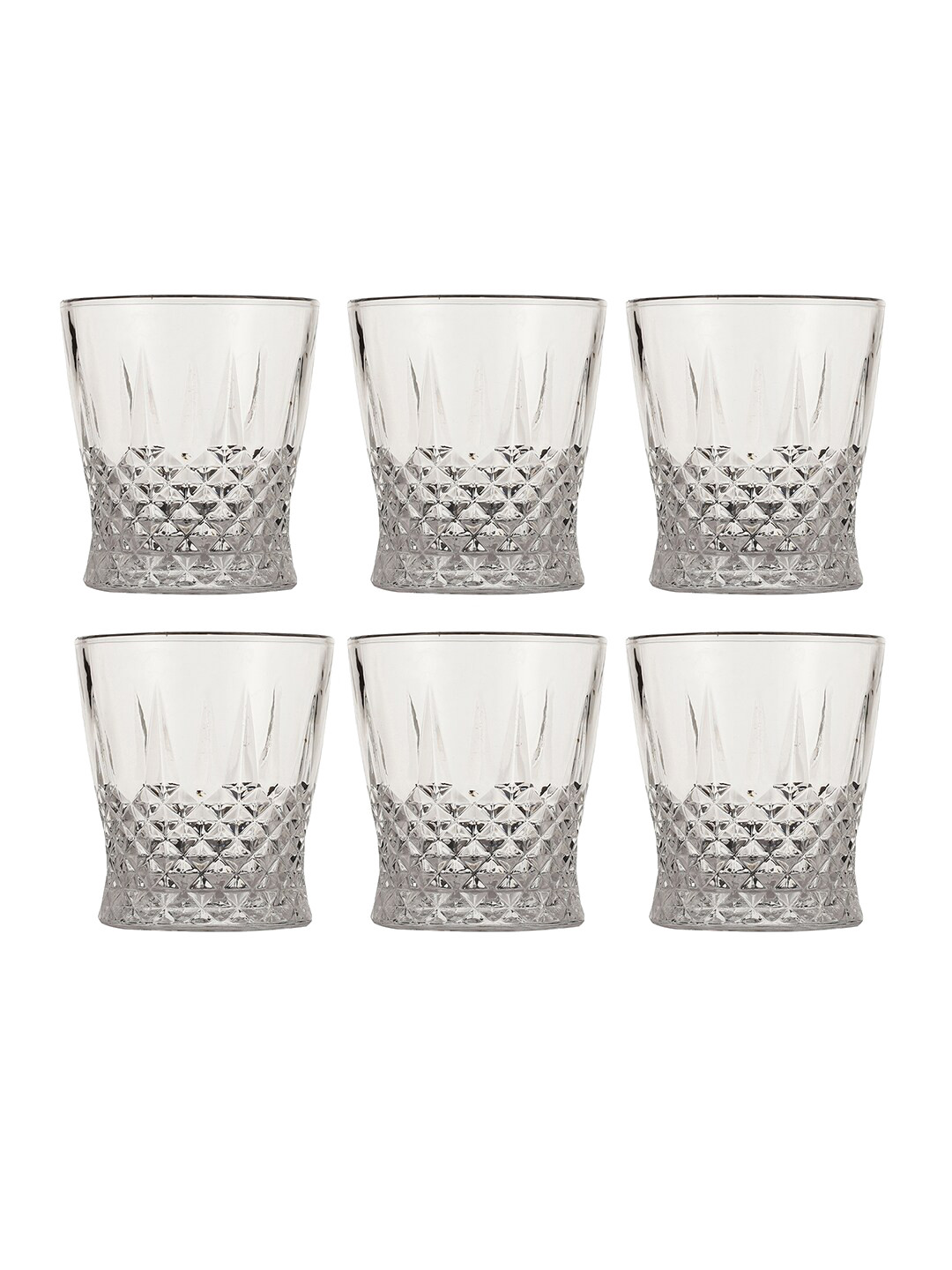 ceradeco 6 PC Transparent Diamond Cutting Shaped Water Glasses - 245 ML