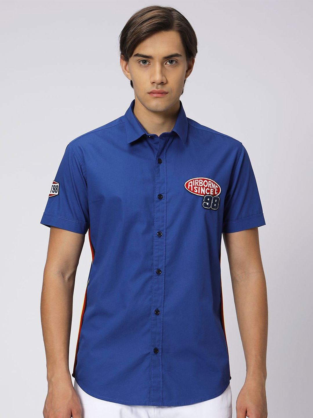 Mufti Slim Fit Applique Detail Casual Cotton Linen Shirt