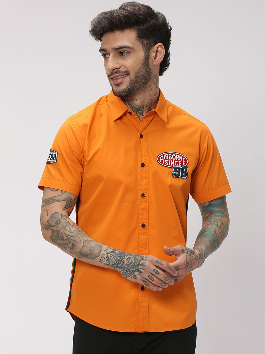 Mufti Slim Fit Spread Collar Applique Casual Shirt
