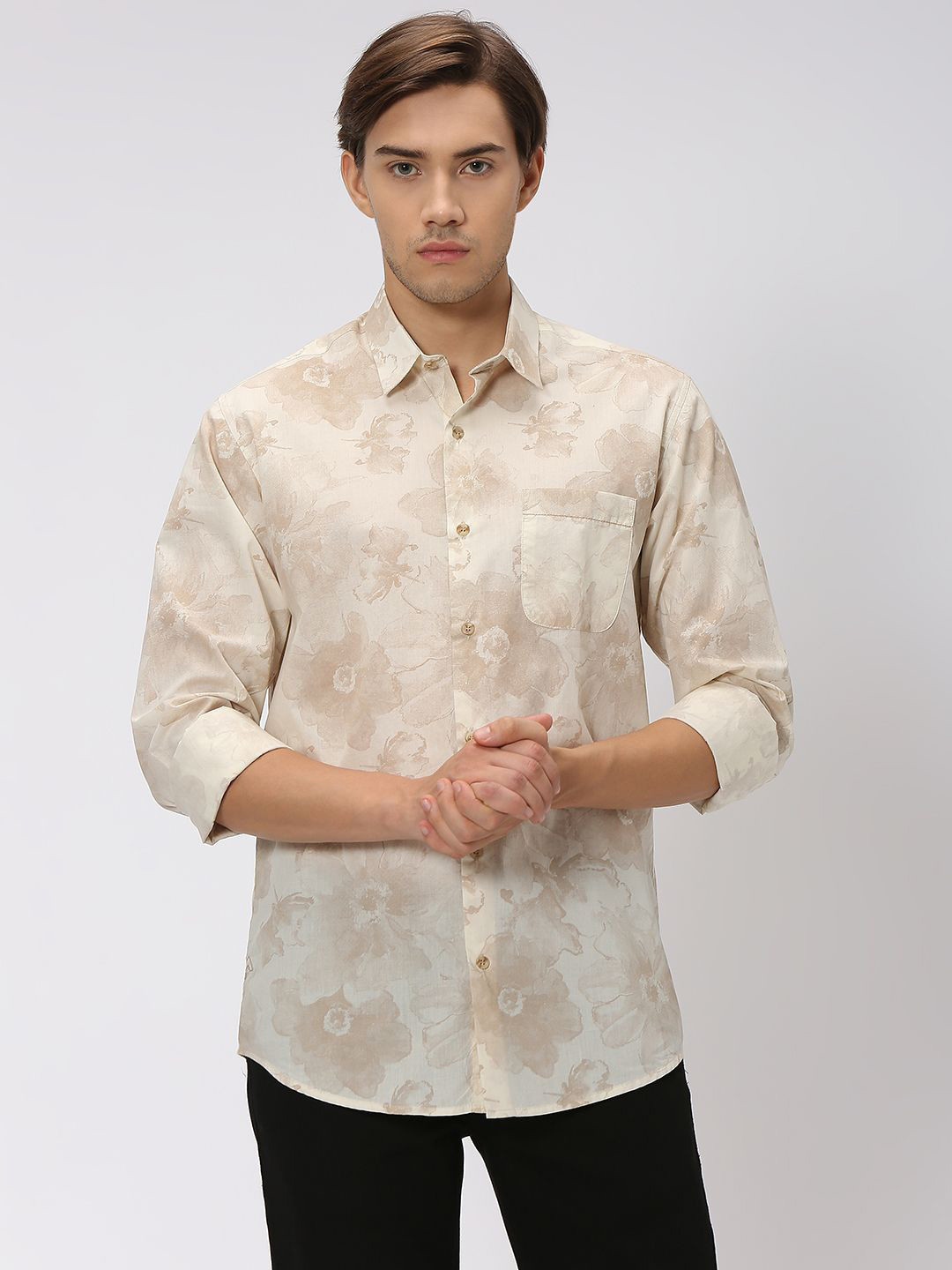 Mufti Slim Fit Floral Printed Cotton Casual Shirt