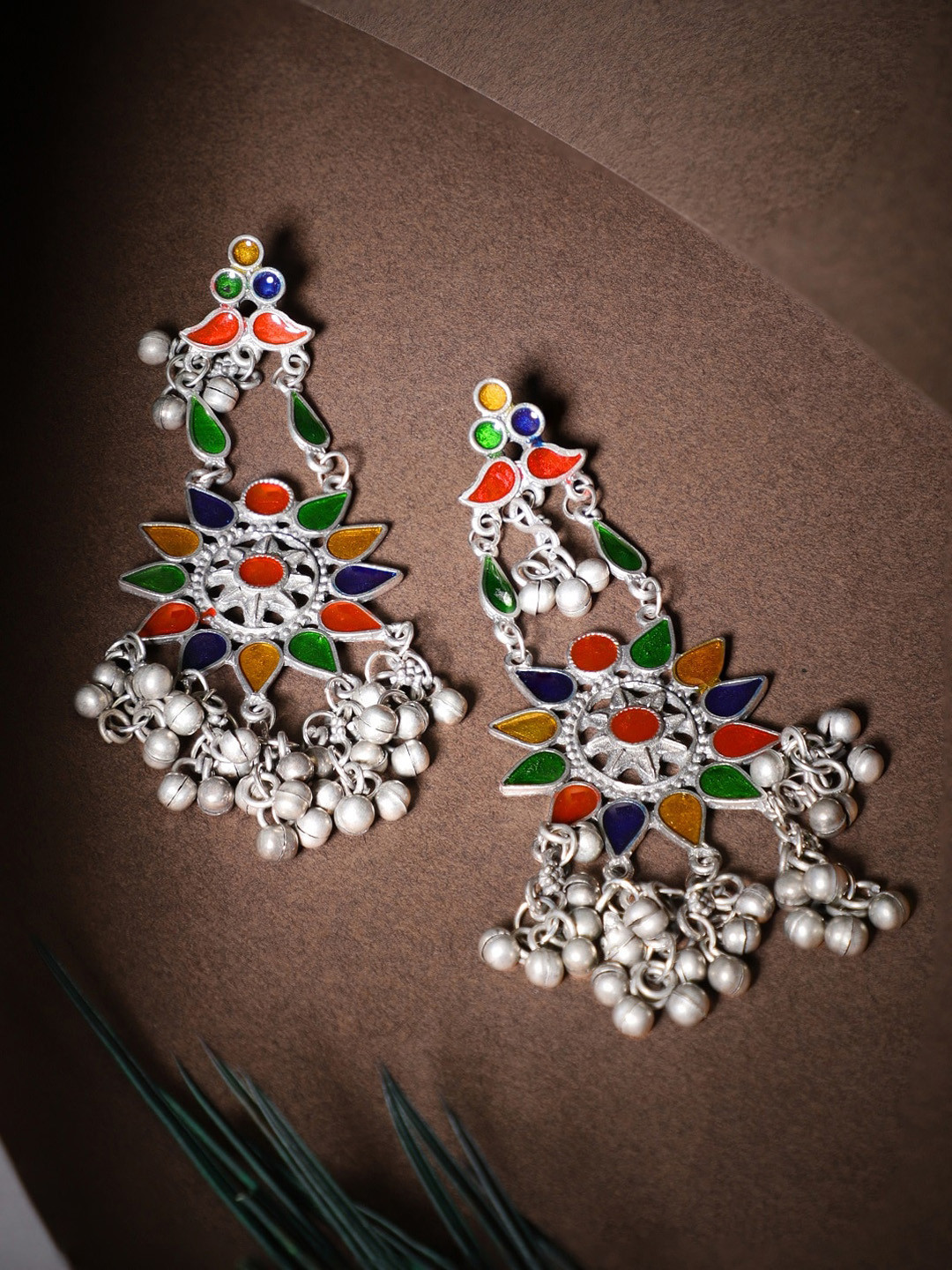Rubans Silver-Plated Star Shaped Enamelled Drop Earrings
