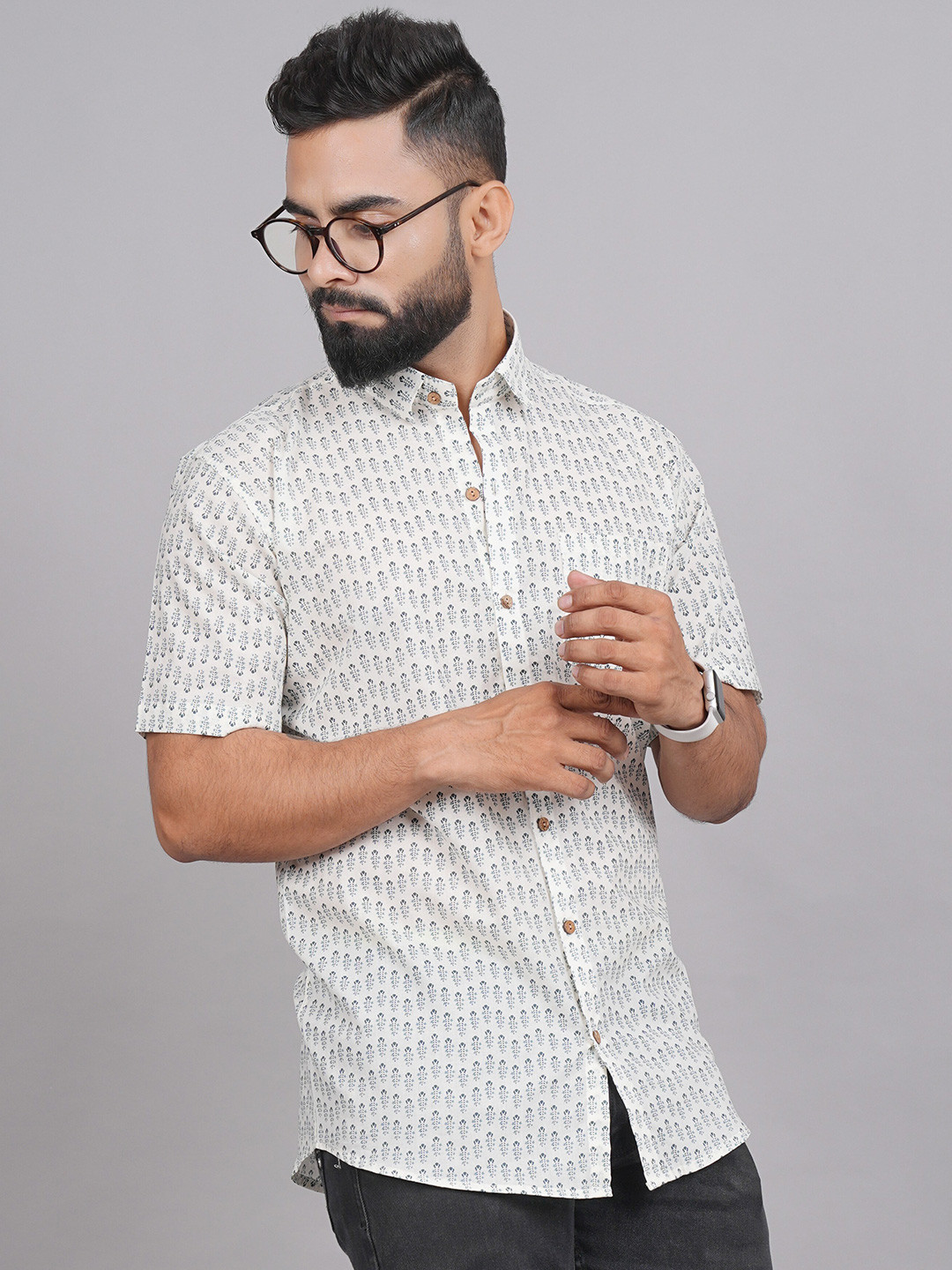 LIVING ROOTS Comfort Floral Printed Casual Pure Cotton Shirt