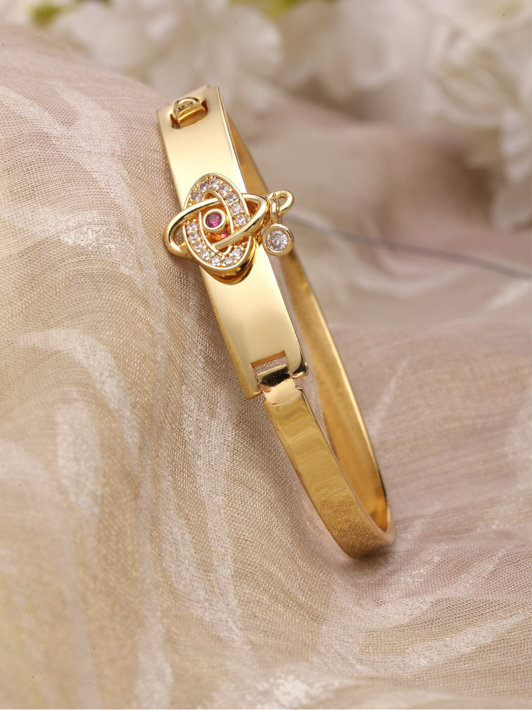 Kennice Gold-Plated American Diamond Bangle-Style Bracelet