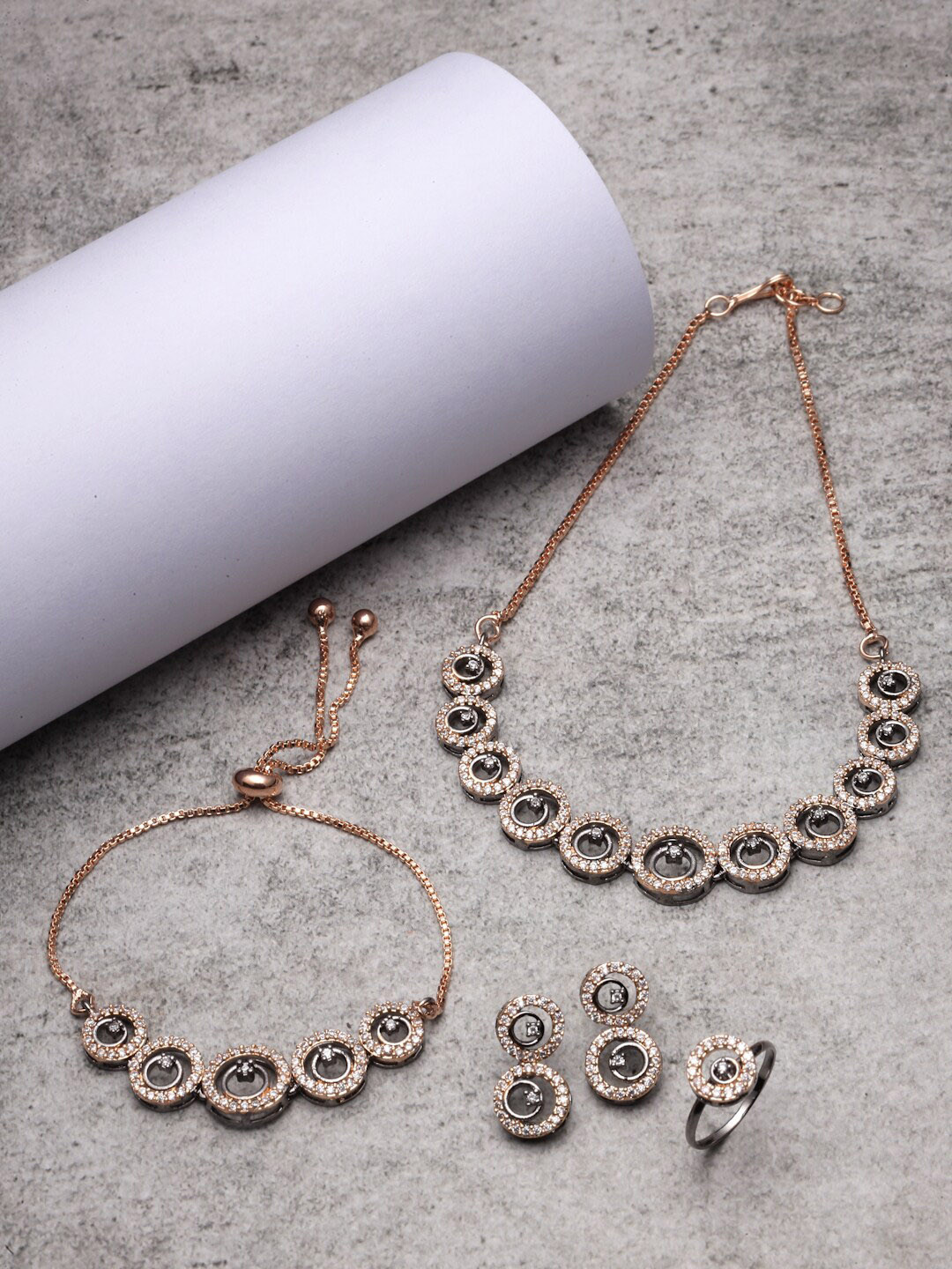 Kennice Rose-Gold Plated American Daimond-Studded Jewellery Set