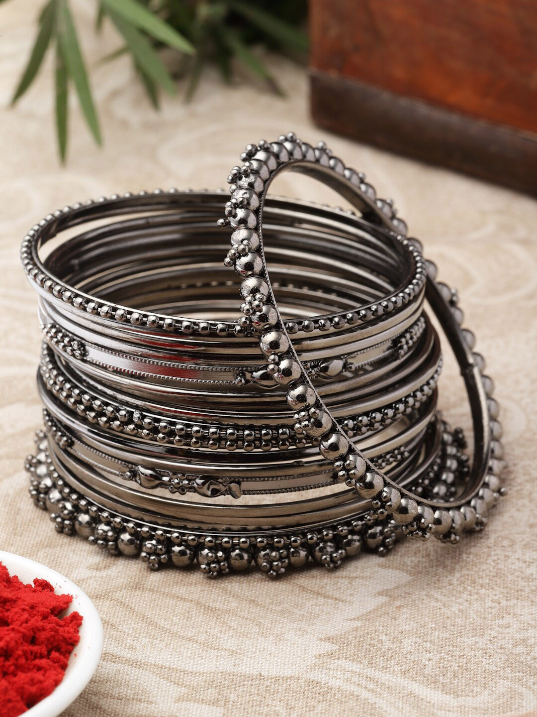 Kennice Set Of 20 Silver-Plated Textured Bangles