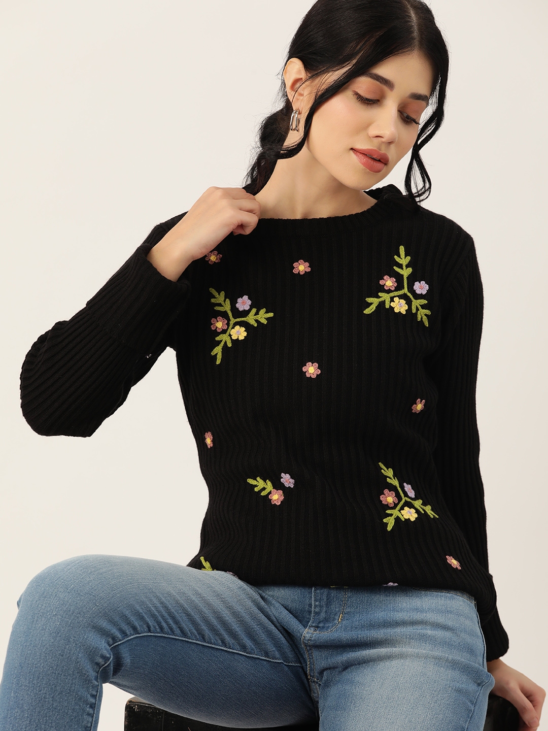 DressBerry Pure Acrylic Embroidered Pullover - Sweaters for Women 23054414 | Myntra