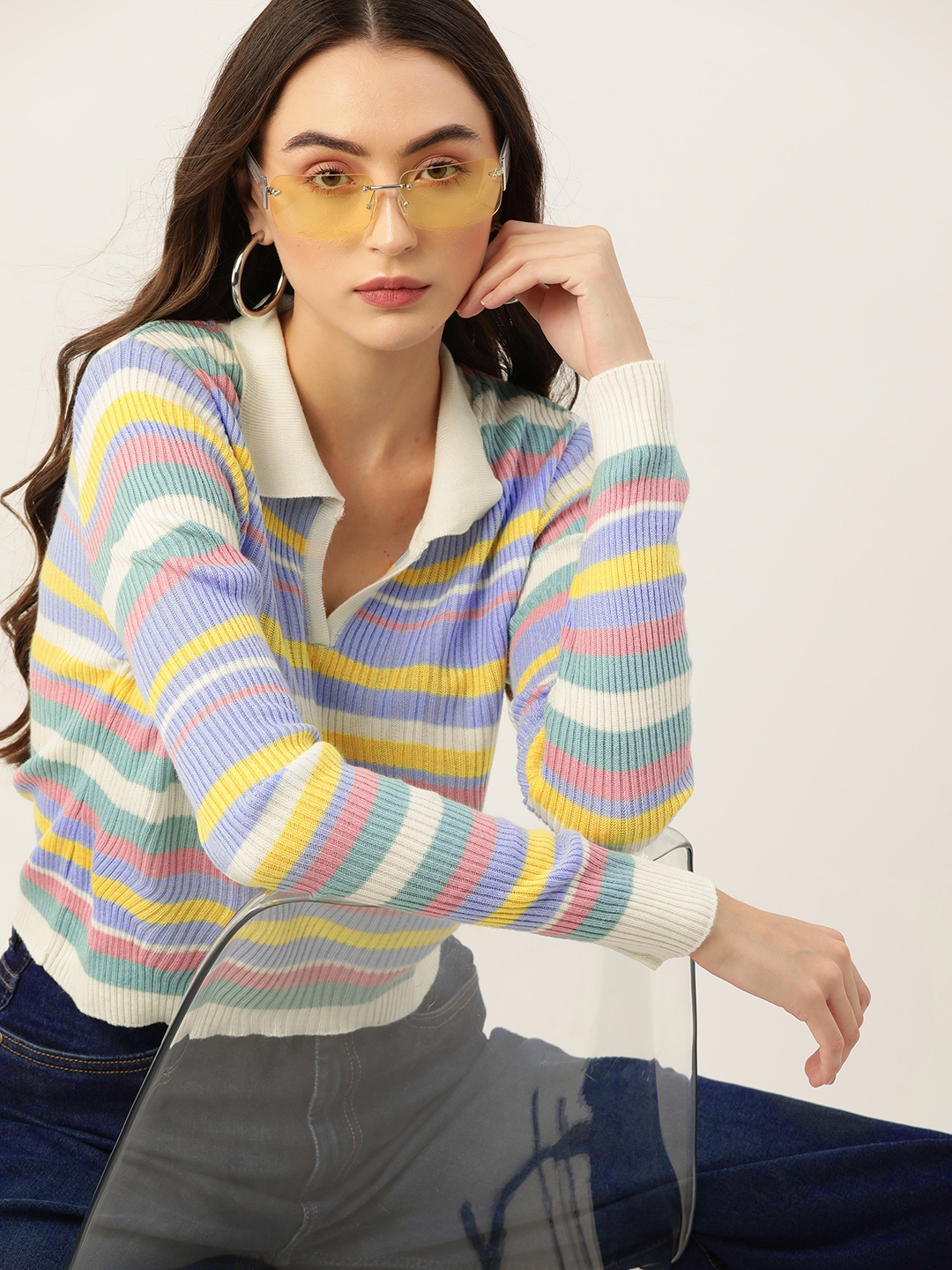 DressBerry Striped Pattern Ribbed Acrylic Pullover - Sweaters for Women 23054582 | Myntra