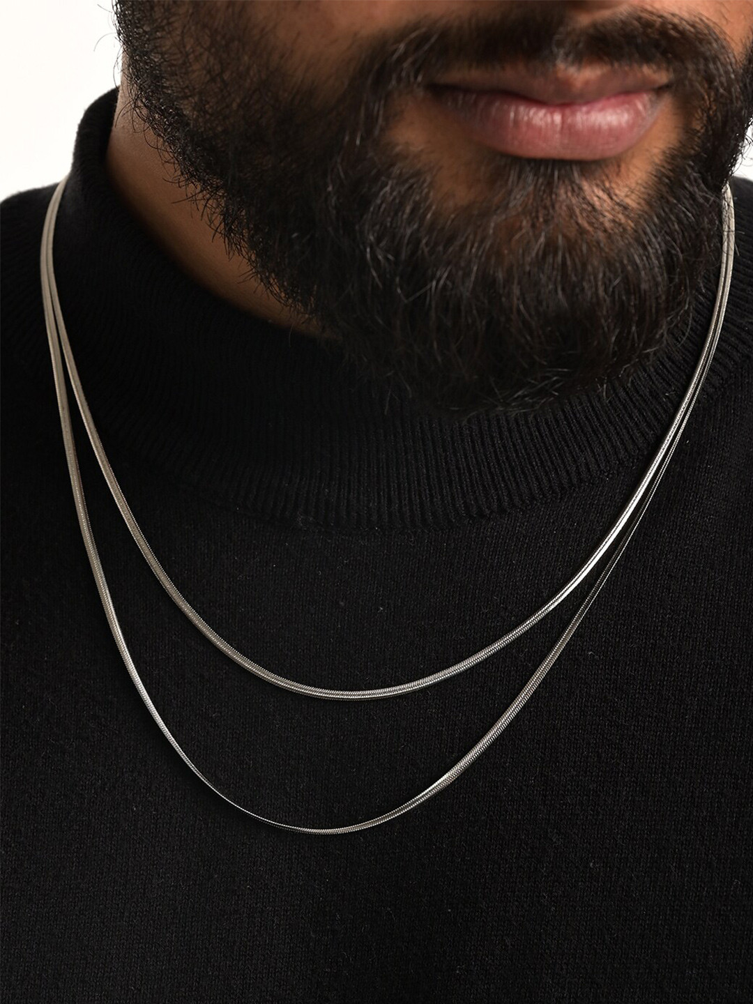 PALMONAS Men Rhodium-Plated Layered Snake Chain