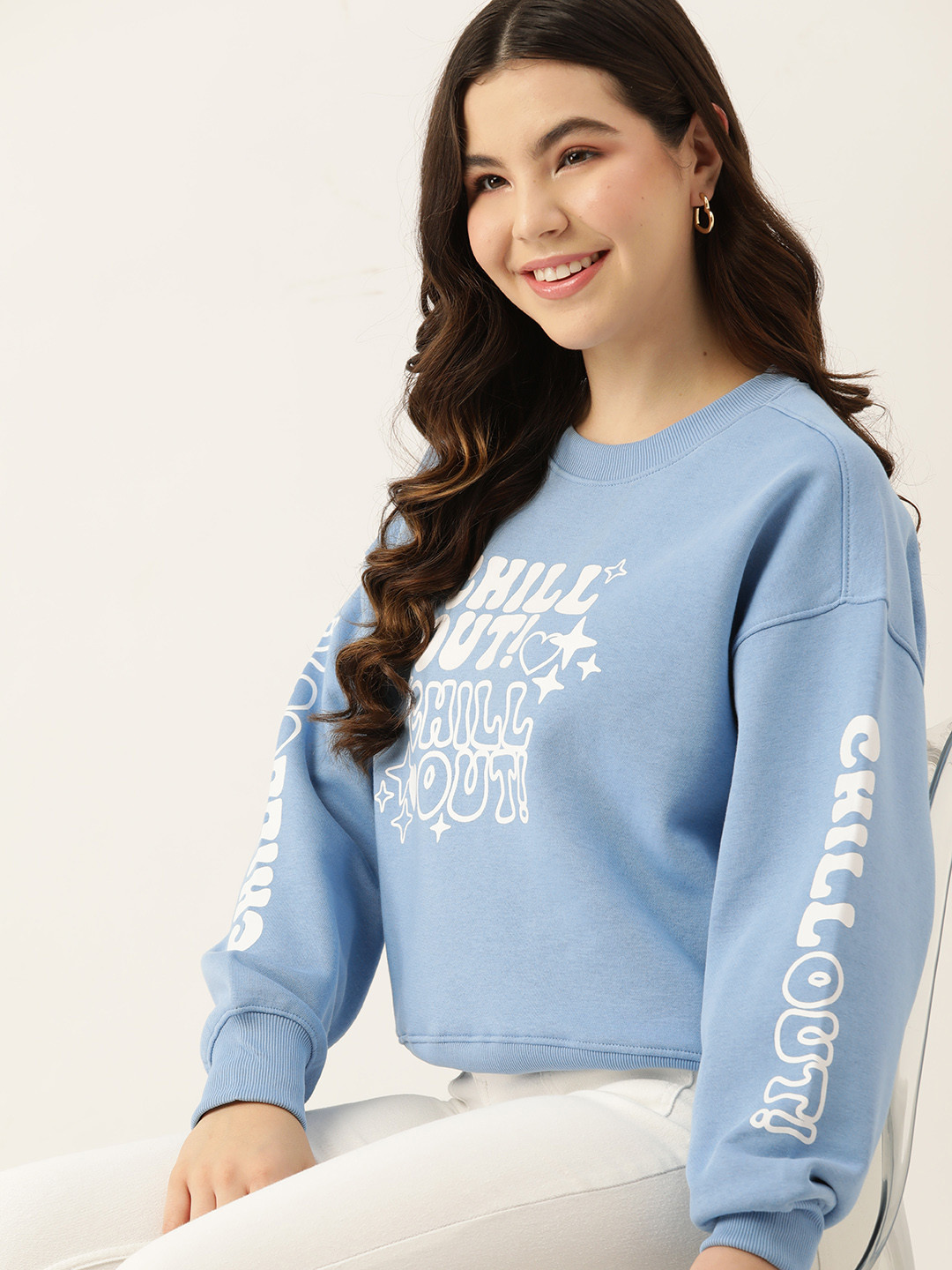DressBerry Typography Print Drop-Shoulder Sleeves Sweatshirt