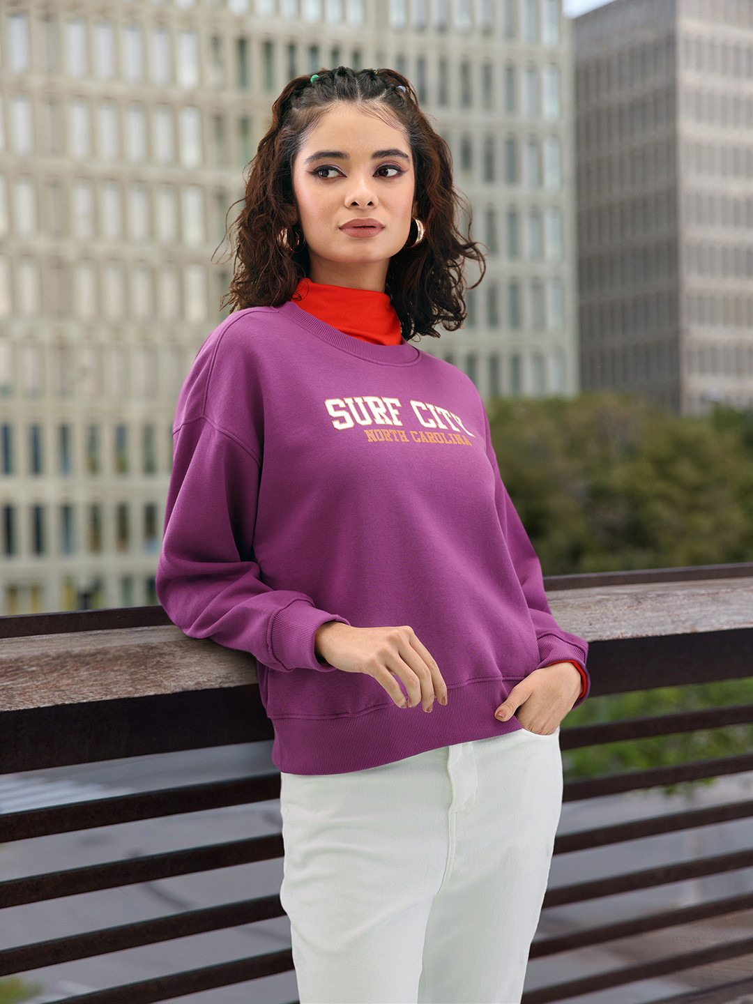 DressBerry Typography Embossed Drop Shoulder Sleeves Sweatshirt