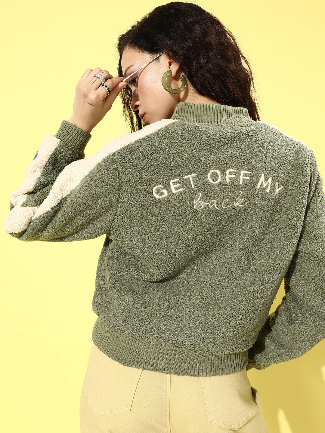 4WRD by Dressberry Typography Embroidered Faux Fur Trim Tailored Jacket