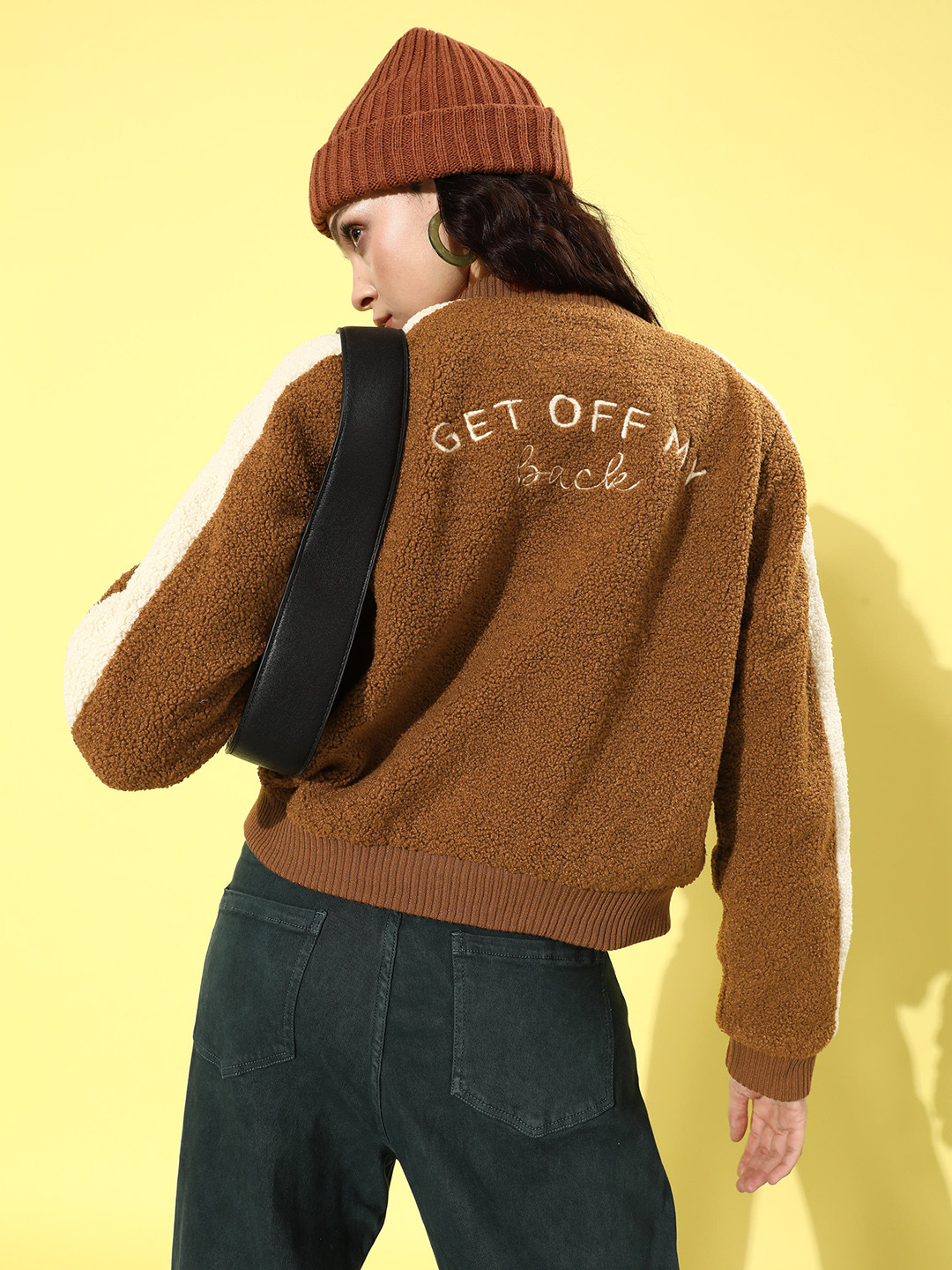 4WRD by Dressberry Typography Embroidered Faux Fur Trim Tailored Jacket