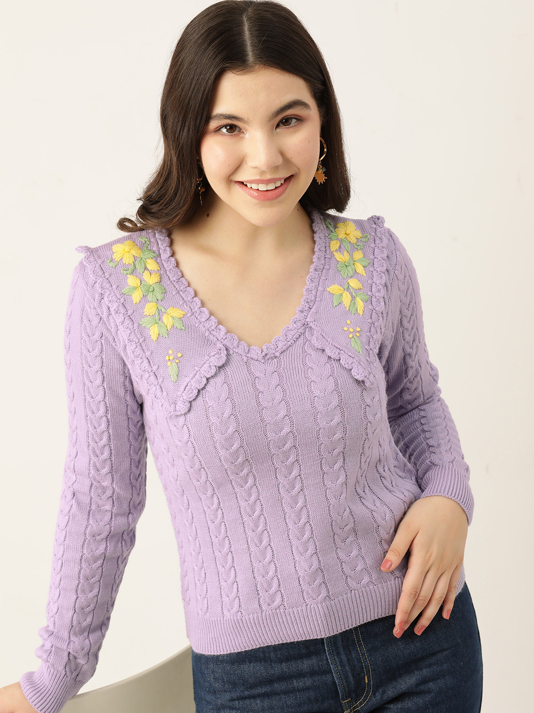 DressBerry Above The Keyboard Collar Cable Knit Pullover