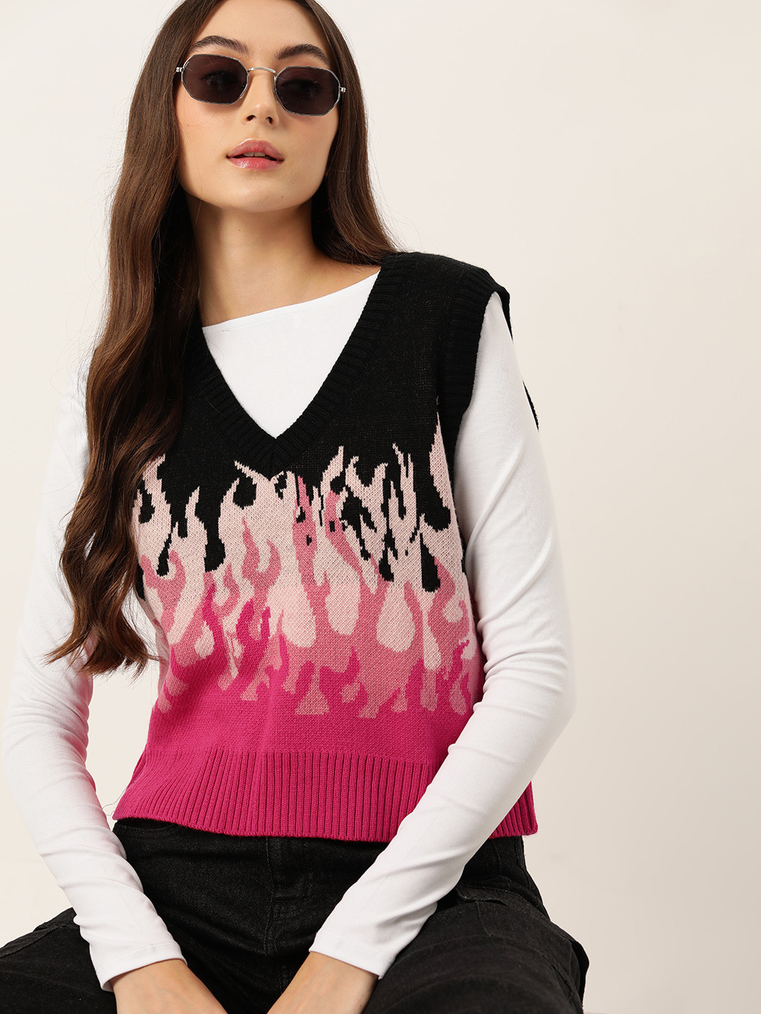 DressBerry  Acrylic Self-Design Sweater Vest