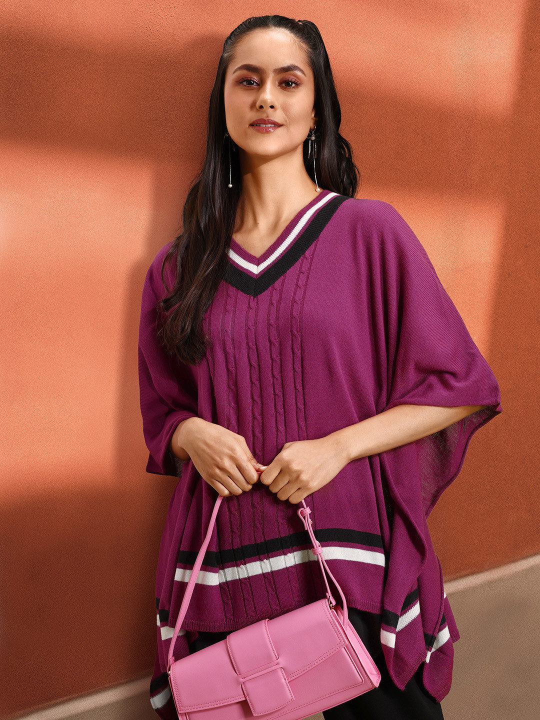 DressBerry Cable Knit Acrylic Poncho