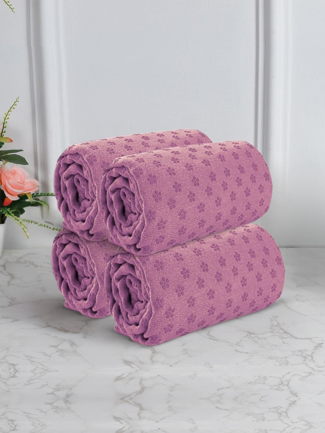 Black gold 4-Pcs Pink Printed Premium Microfiber Yoga Mat Towels