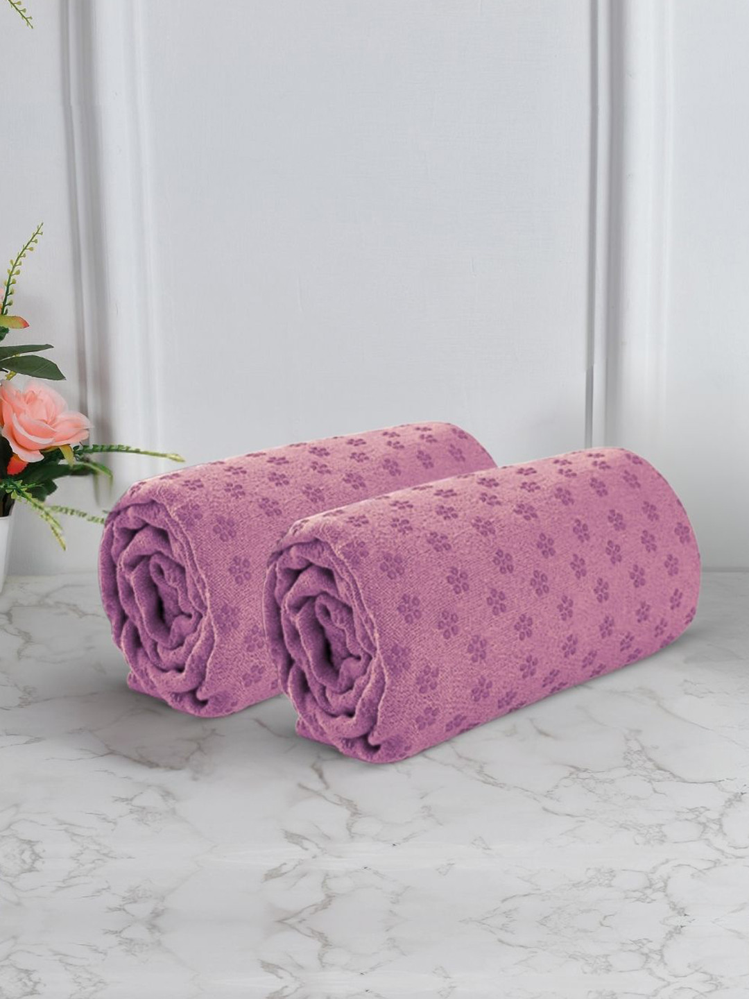 Black gold 2-Pcs Pink Self Design Premium Microfiber Yoga Mat Towels