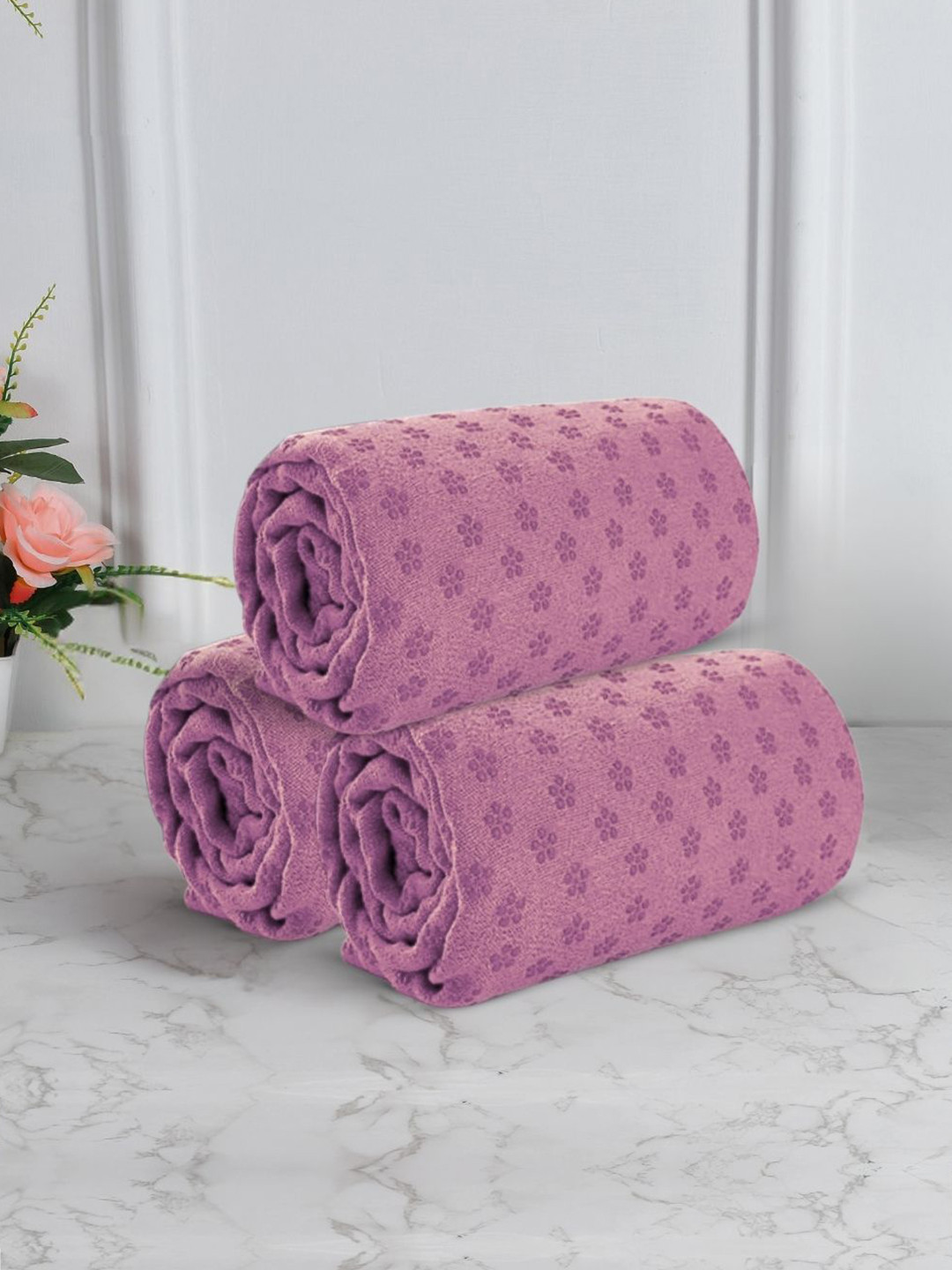 Black gold Pink 3-Pieces Printed Absorbent 450 GSM Yoga Mat Towels