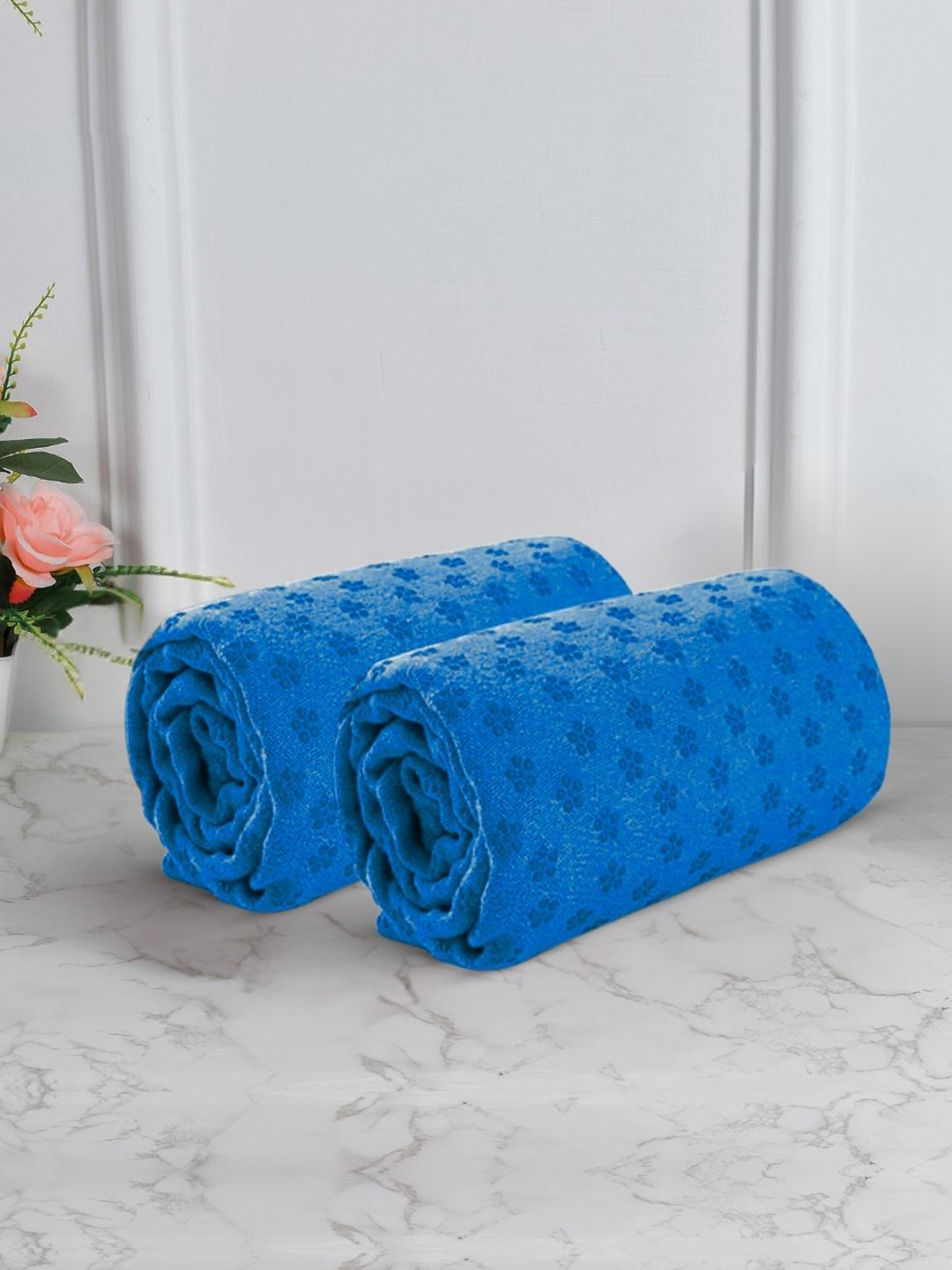 Black gold 2-Pcs Blue Self Design Premium Microfiber Yoga Mat Towels