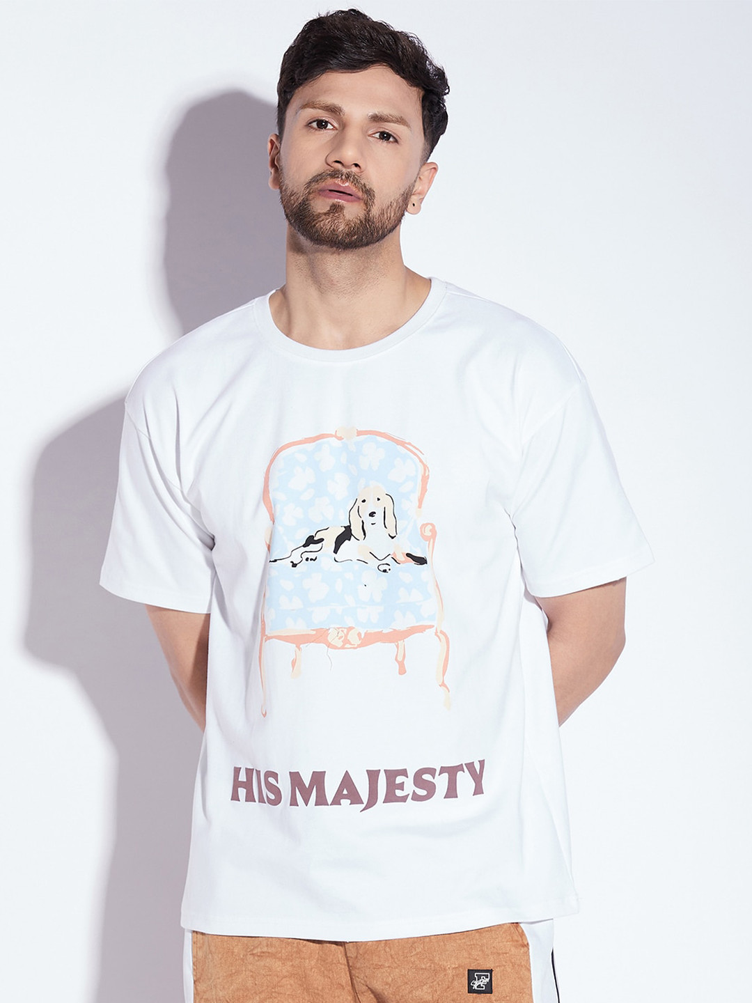 FUGAZEE White Majesty Graphic Printed Relaxed Fit Pure Cotton T-shirt
