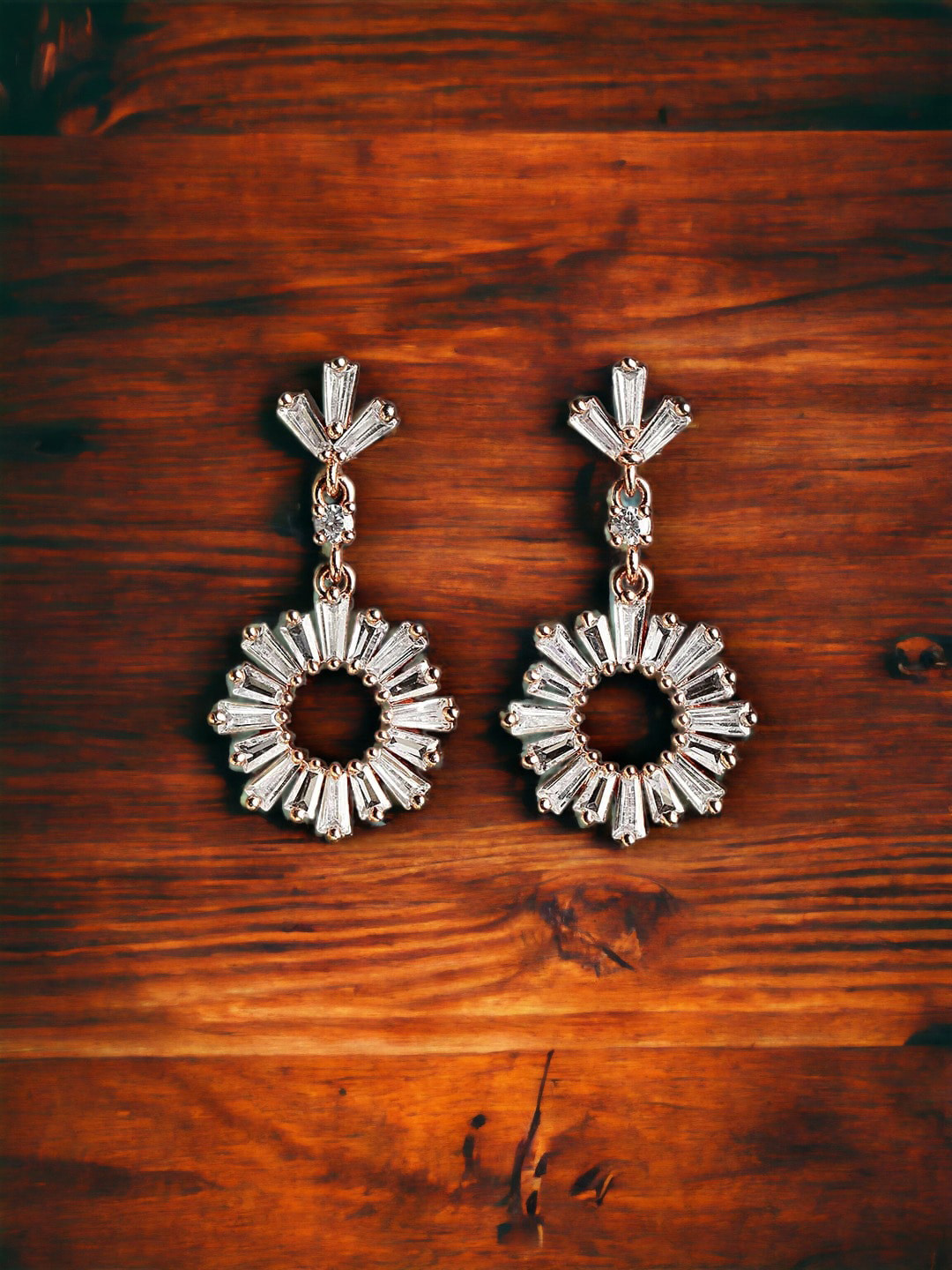 DressBerry Rose Gold Plated Zircon Shaped Teardrop Drop Earrings