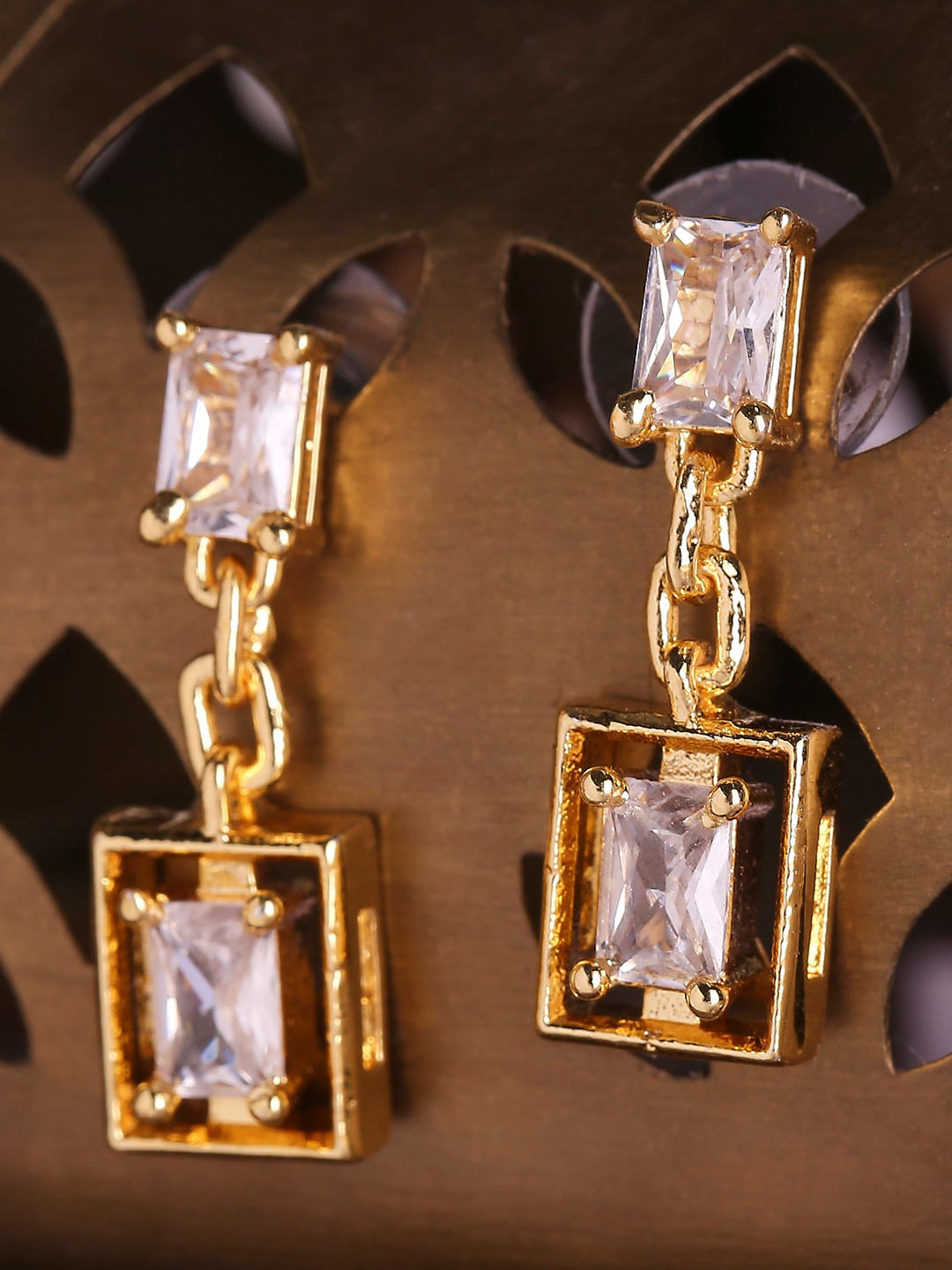 DressBerry Gold-Plated Geometric Zircon Drop Earrings