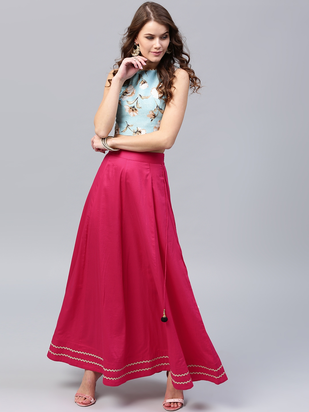 Buy Jaipur Kurti Women Blue Printed Maxi Flared Pure Cotton Skirt  Skirts  for Women 7626019  Myntra