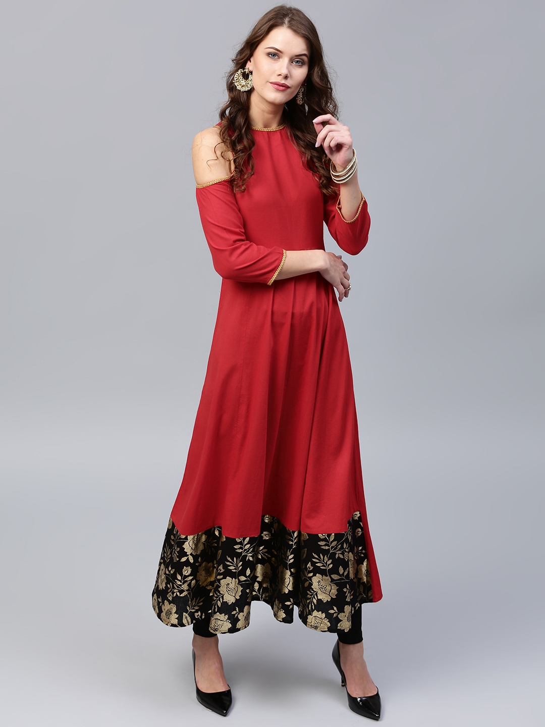 Cold shoulder cheap anarkali dress