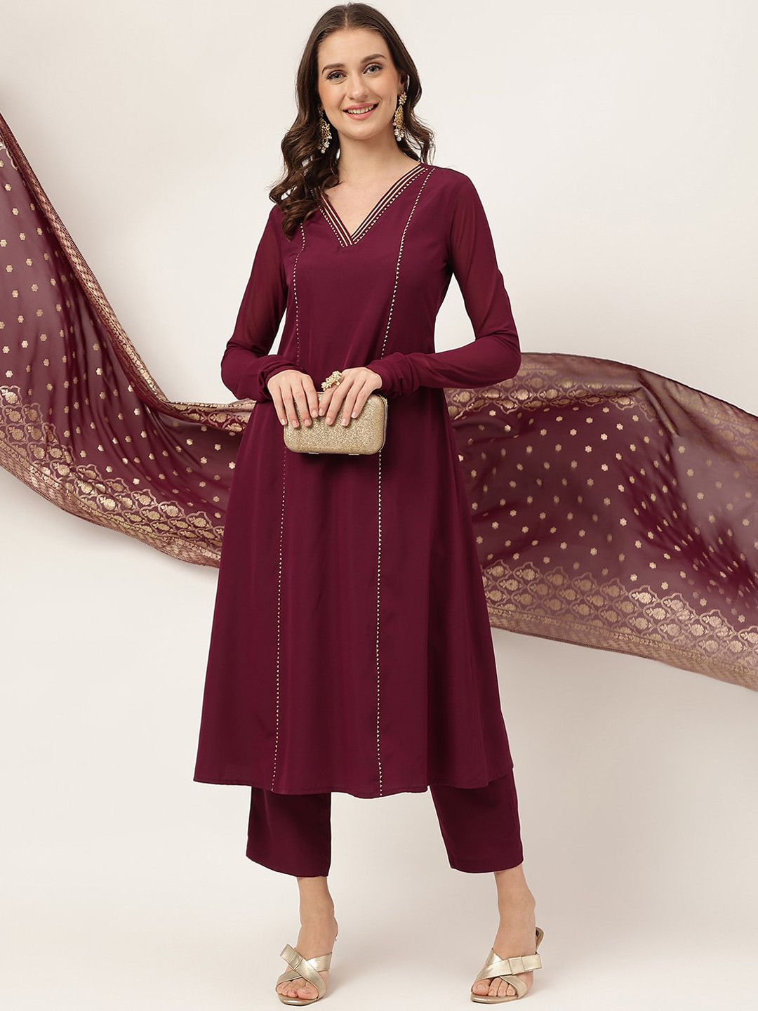 FIORRA Gotta Patti Panelled A-Line Kurta with Trousers & Dupatta