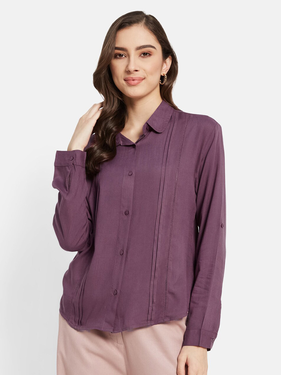 METTLE Spread Collar Pin Tucks Casual Pure Cotton Shirt