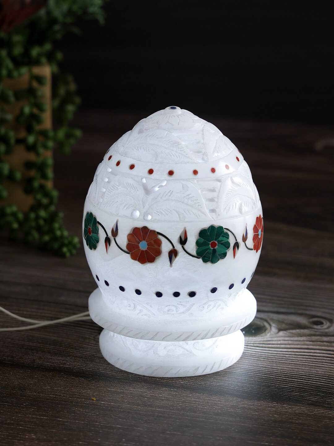 Aapno Rajasthan White Printed Oval Shaped Tealight Holder