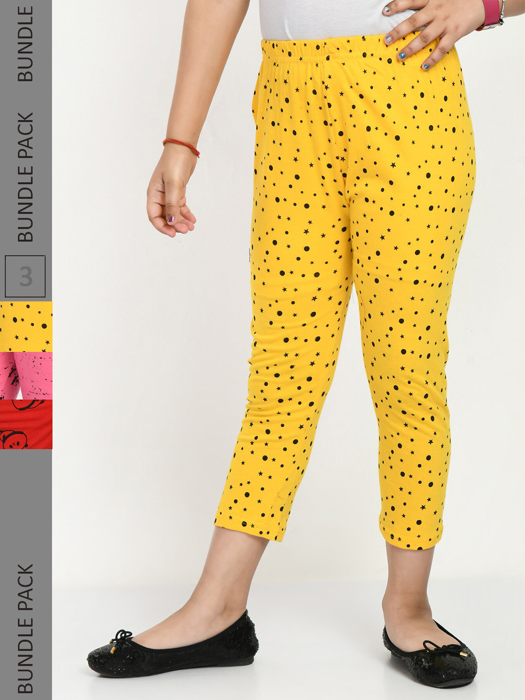 IndiWeaves Girls Pack Of 3 High-Rise Cotton Capris