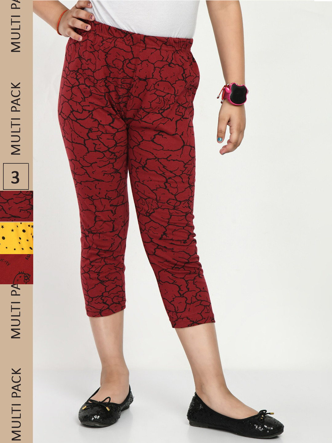IndiWeaves Girls Red & Yellow Printed Capris