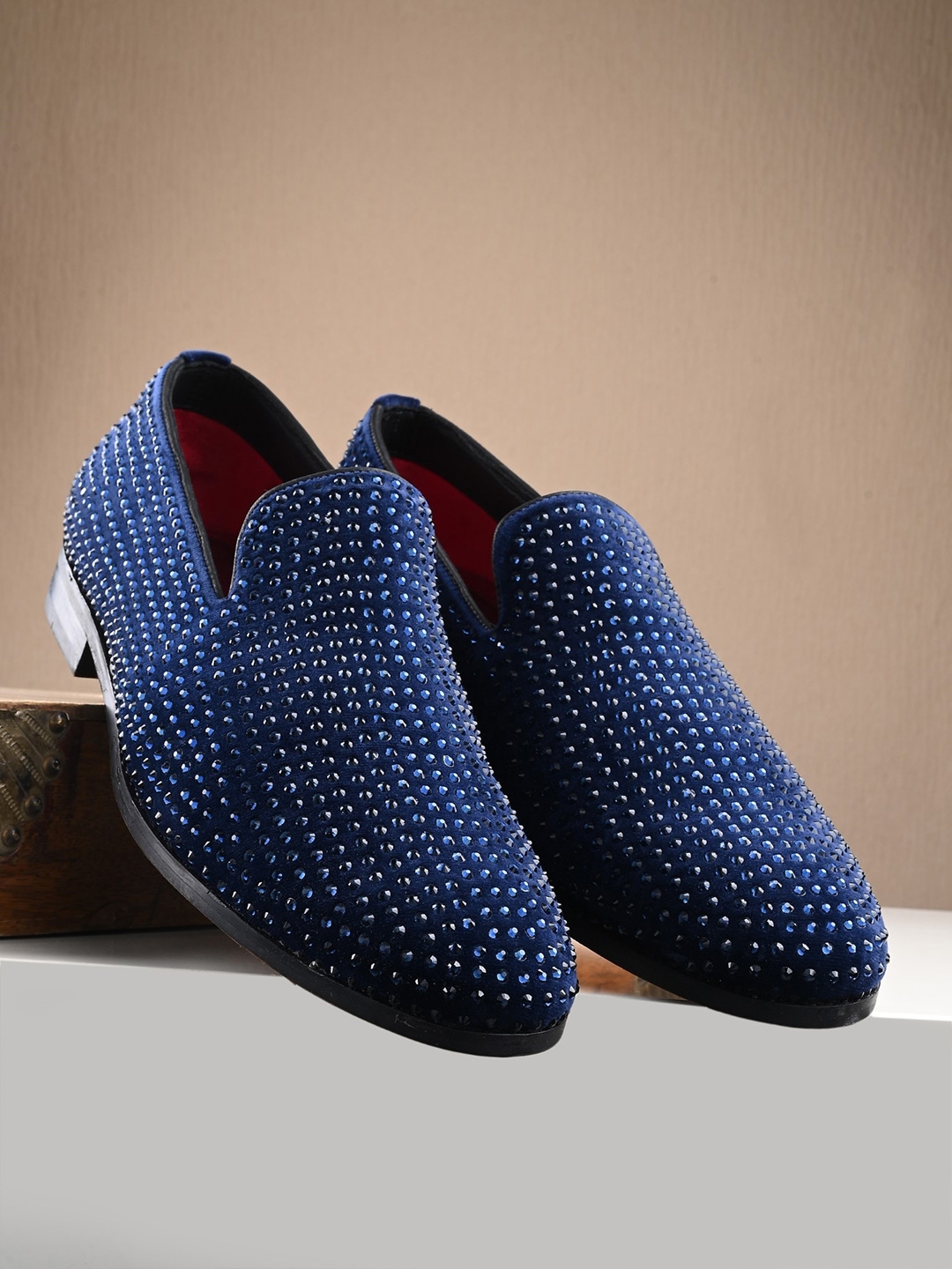 Navy blue spiked loafers online