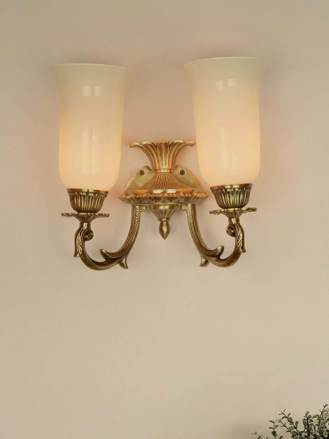 Fos Lighting White & Golden Textured Wall Lamp